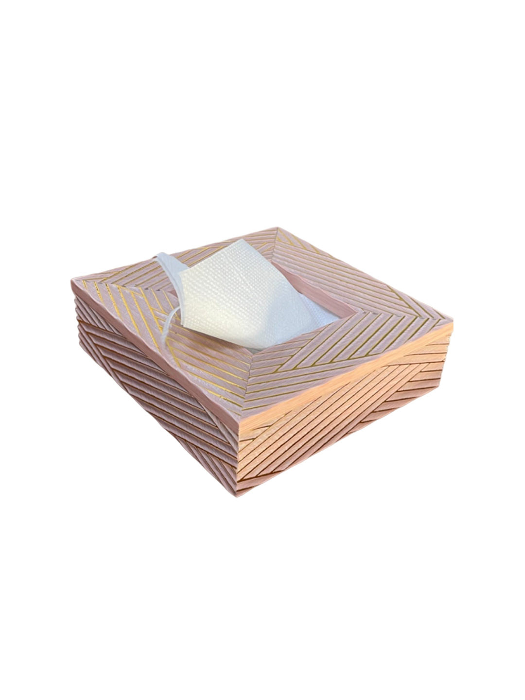 Art Street Pink Textured Wooden Tissue Box Holder