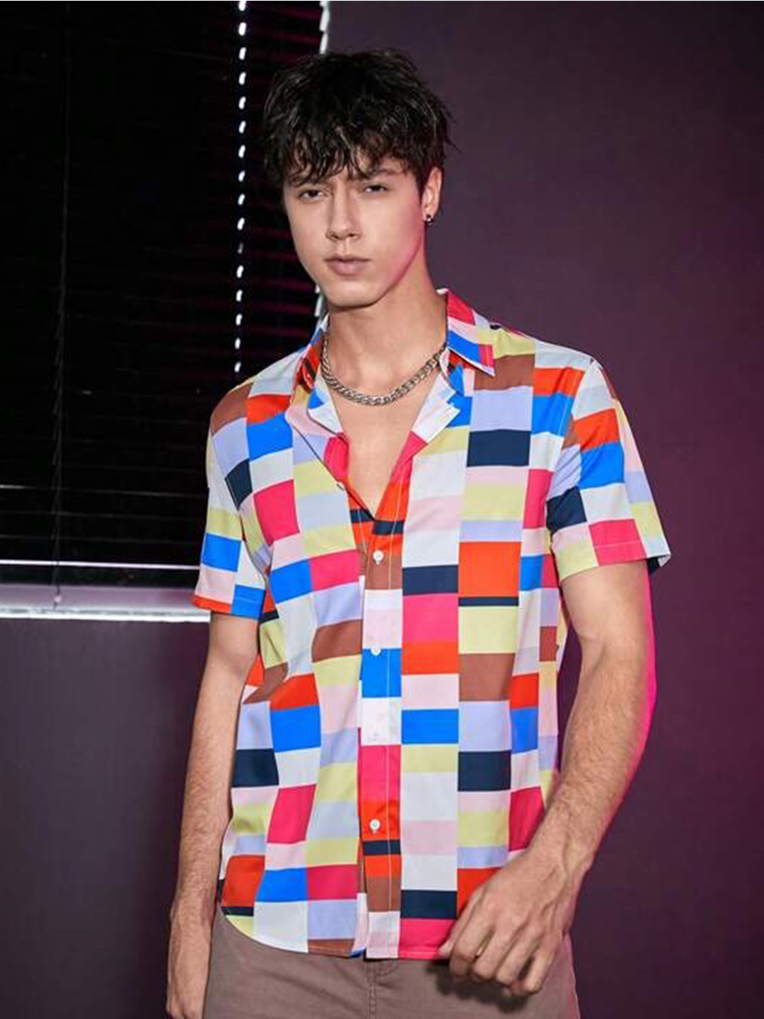 BAESD Smart Geometric Printed Spread Collar Casual Shirt