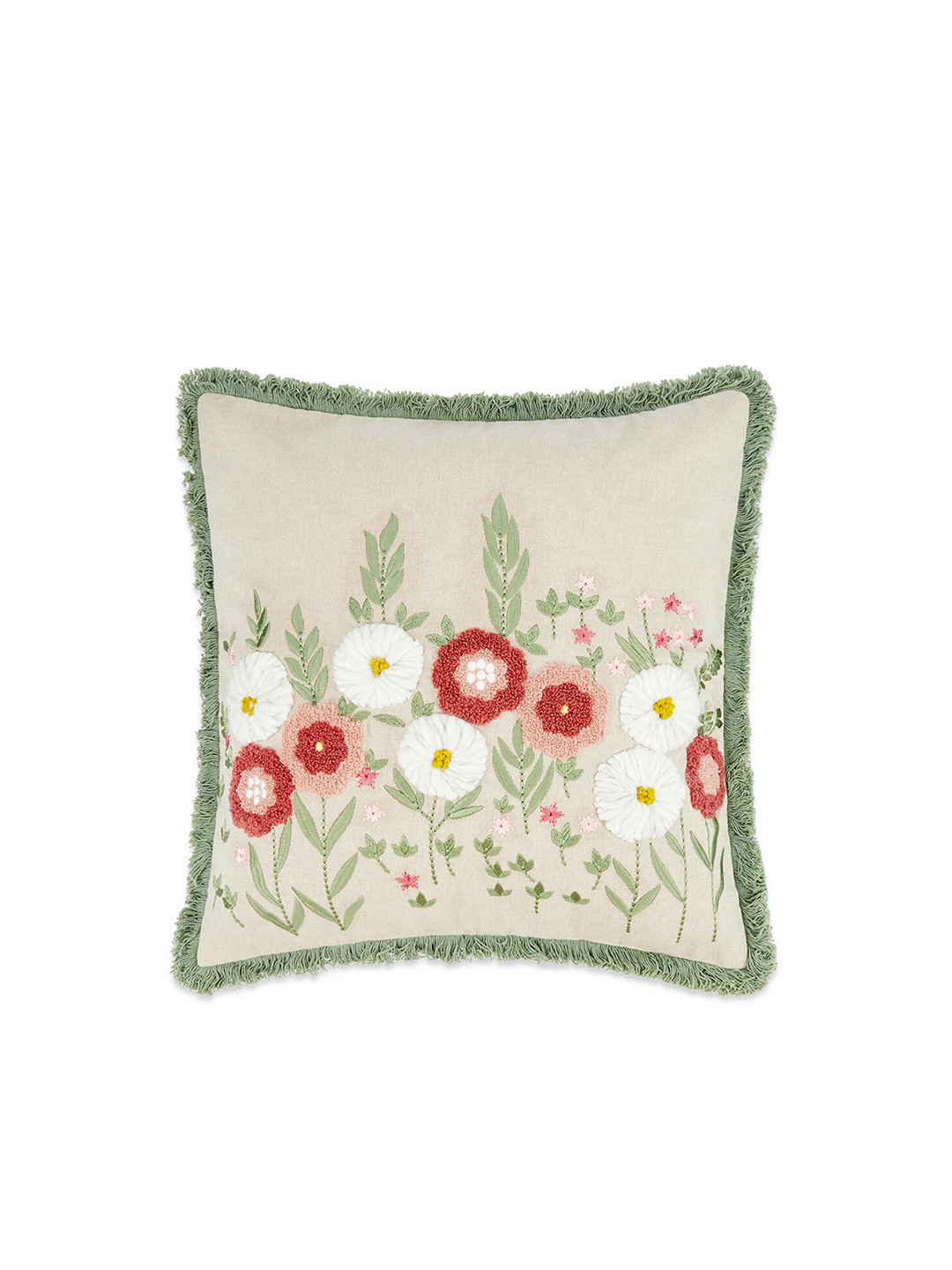 haus & kinder Red & Green Floral Square Cushion Cover