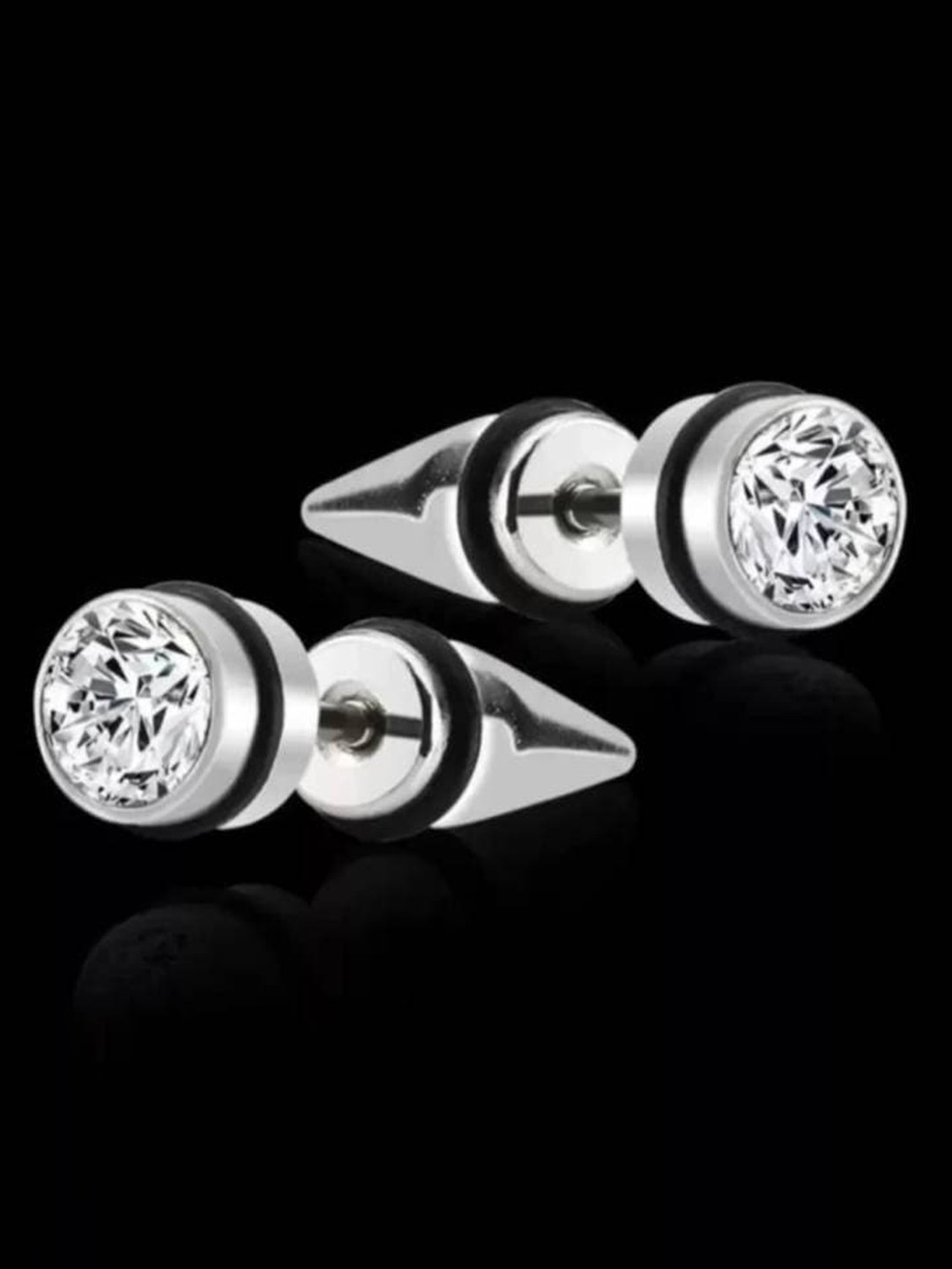 VIEN Set Of 2 Assorted Silver Plated Stone Studded Stainless Steel Studs Earrings