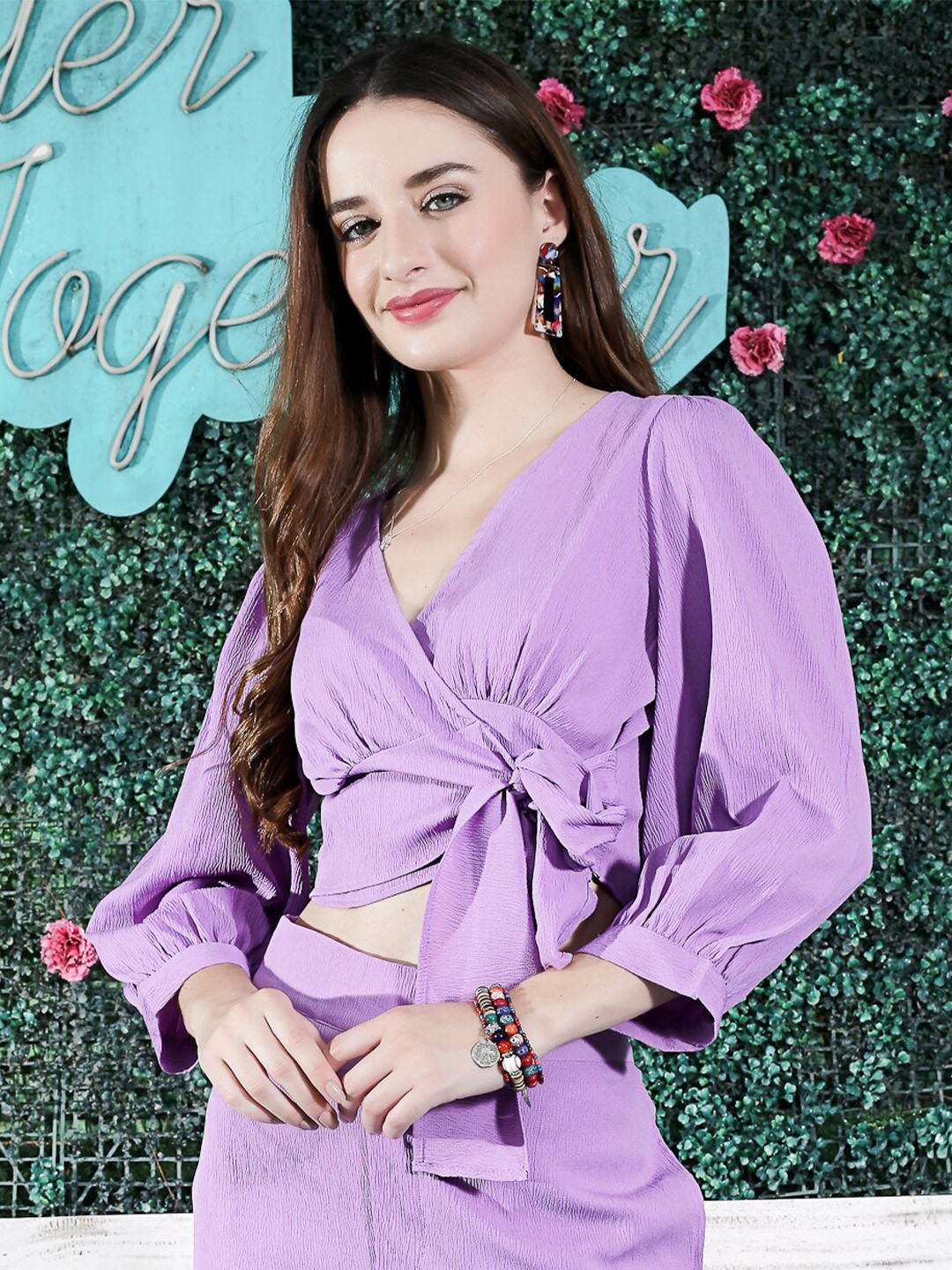 Sera Purple Wrap Tie-Up Crop Top