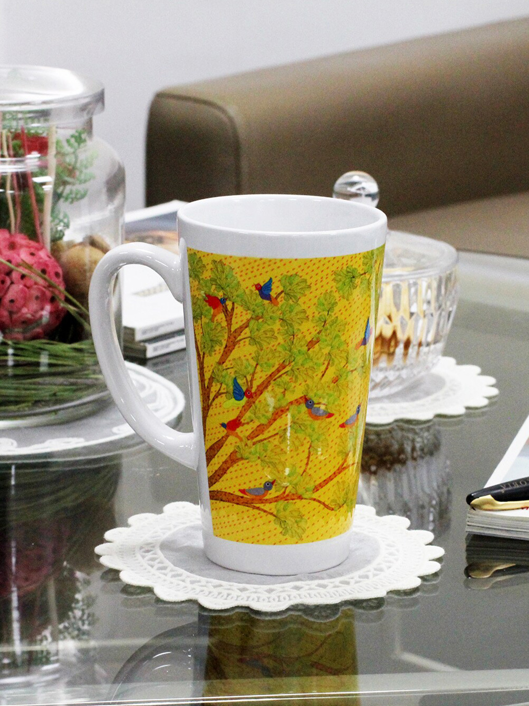 KOLOROBIA Sayam Name Personalised White Floral Ceramic Microwave Safe Mug-425ml