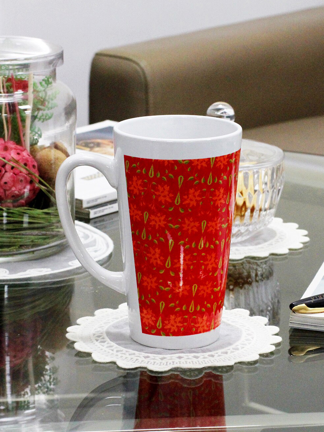 KOLOROBIA White Floral Ceramic Dishwasher Safe Mug-425ml