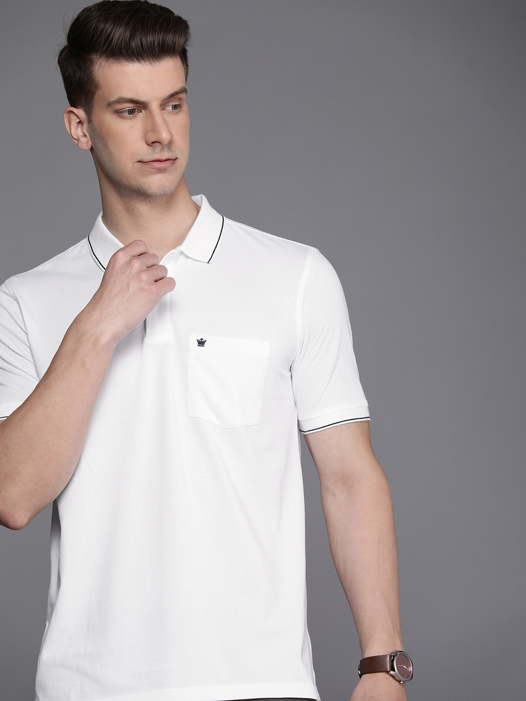 Louis Philippe Solid Polo Collar With Chest Pocket T-shirt