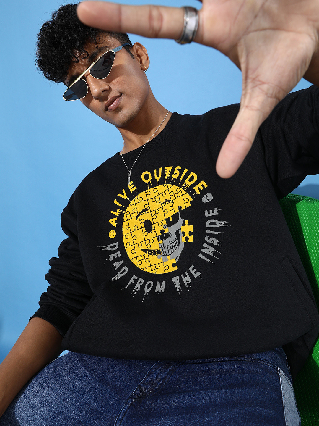 Difference of Opinion Men Printed Oversized Fleece Sweatshirt