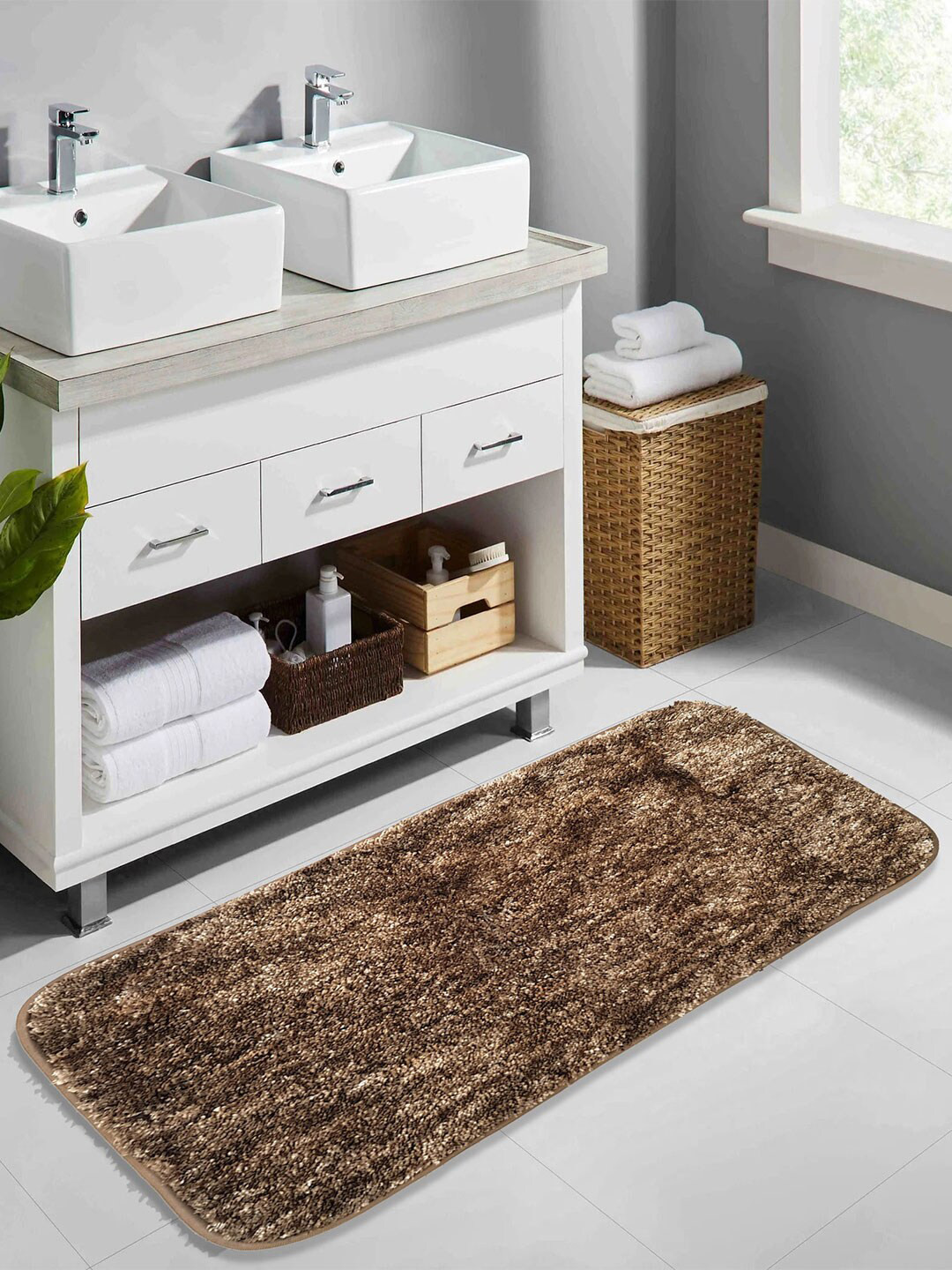 LUXEHOME INTERNATIONAL Hawaii Coffee Brown Anti-Skid Bath Rug