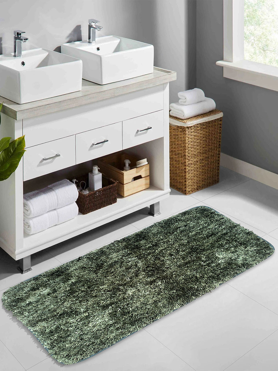 LUXEHOME INTERNATIONAL Hawaii Green Anti-Skid Microfiber Bath Rugs