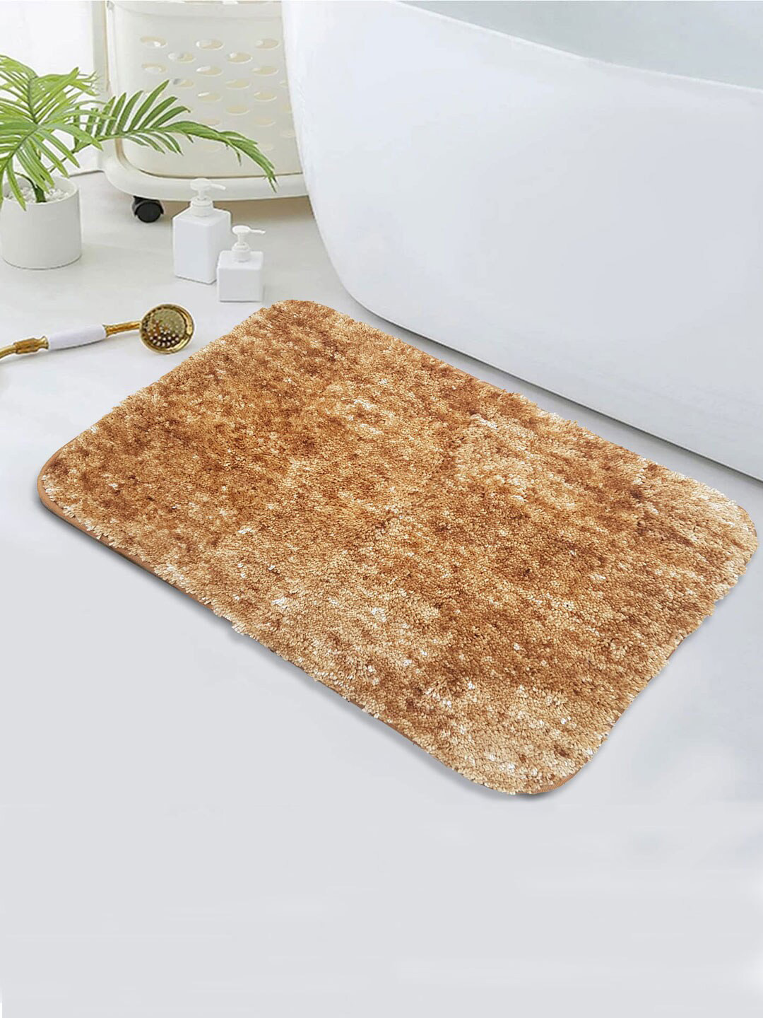 LUXEHOME INTERNATIONAL Hawaii Brown Microfibre Anti-Skid Bath Rug