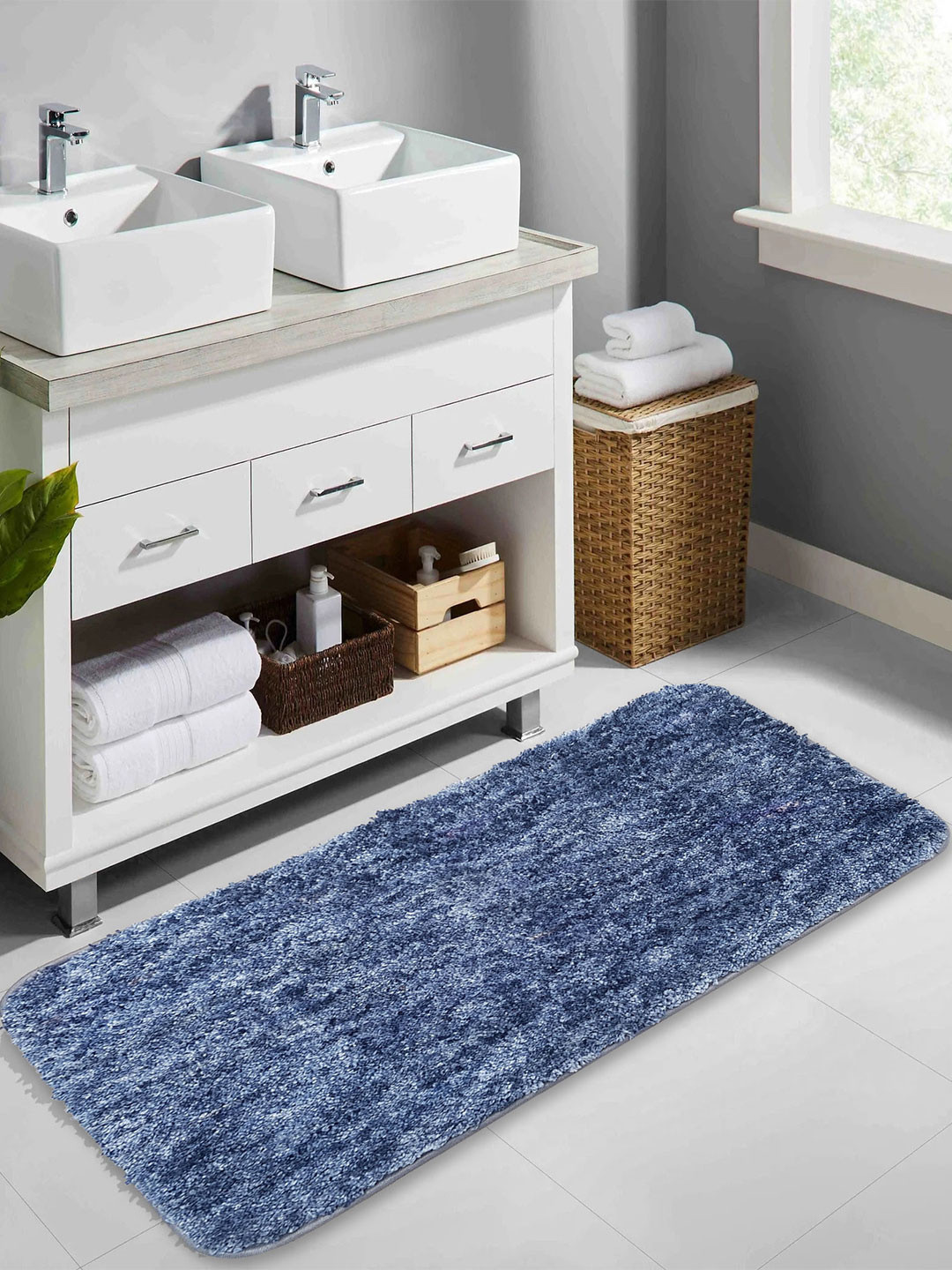 LUXEHOME INTERNATIONAL Blue Self-Designed 2200 GSM Anti-Skid Bath Rug