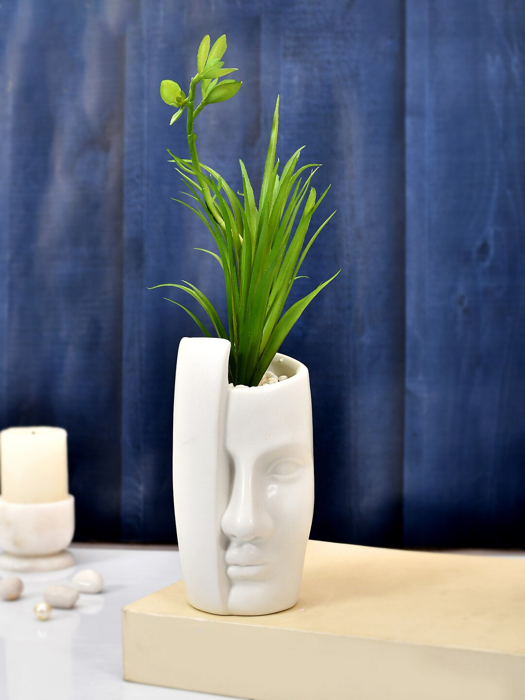 TAYHAA Ceramic Planter With Artificial Artificial Flowers and Plants