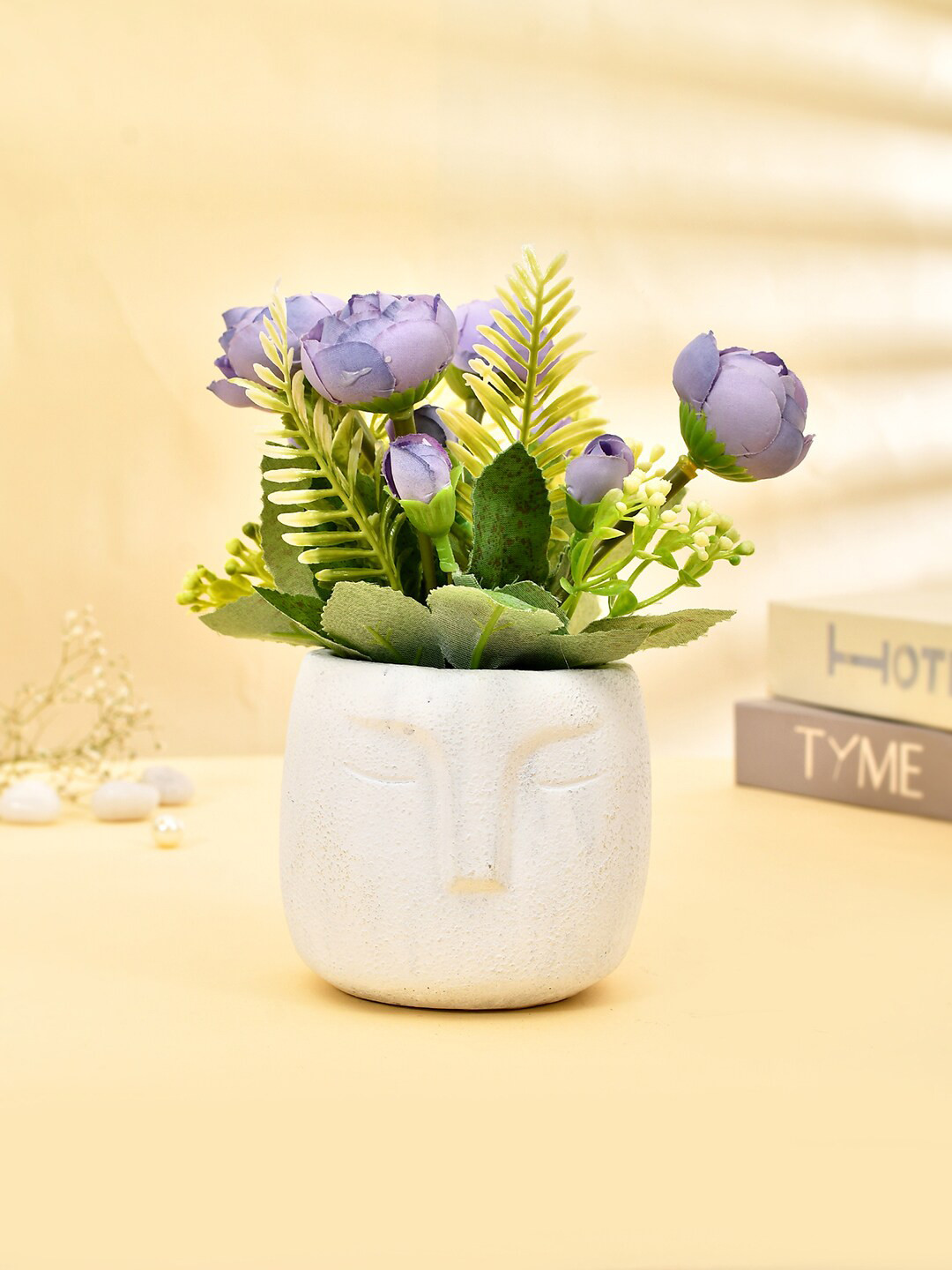 TAYHAA Purple Artificial Flowers With White Modern Planter Pot