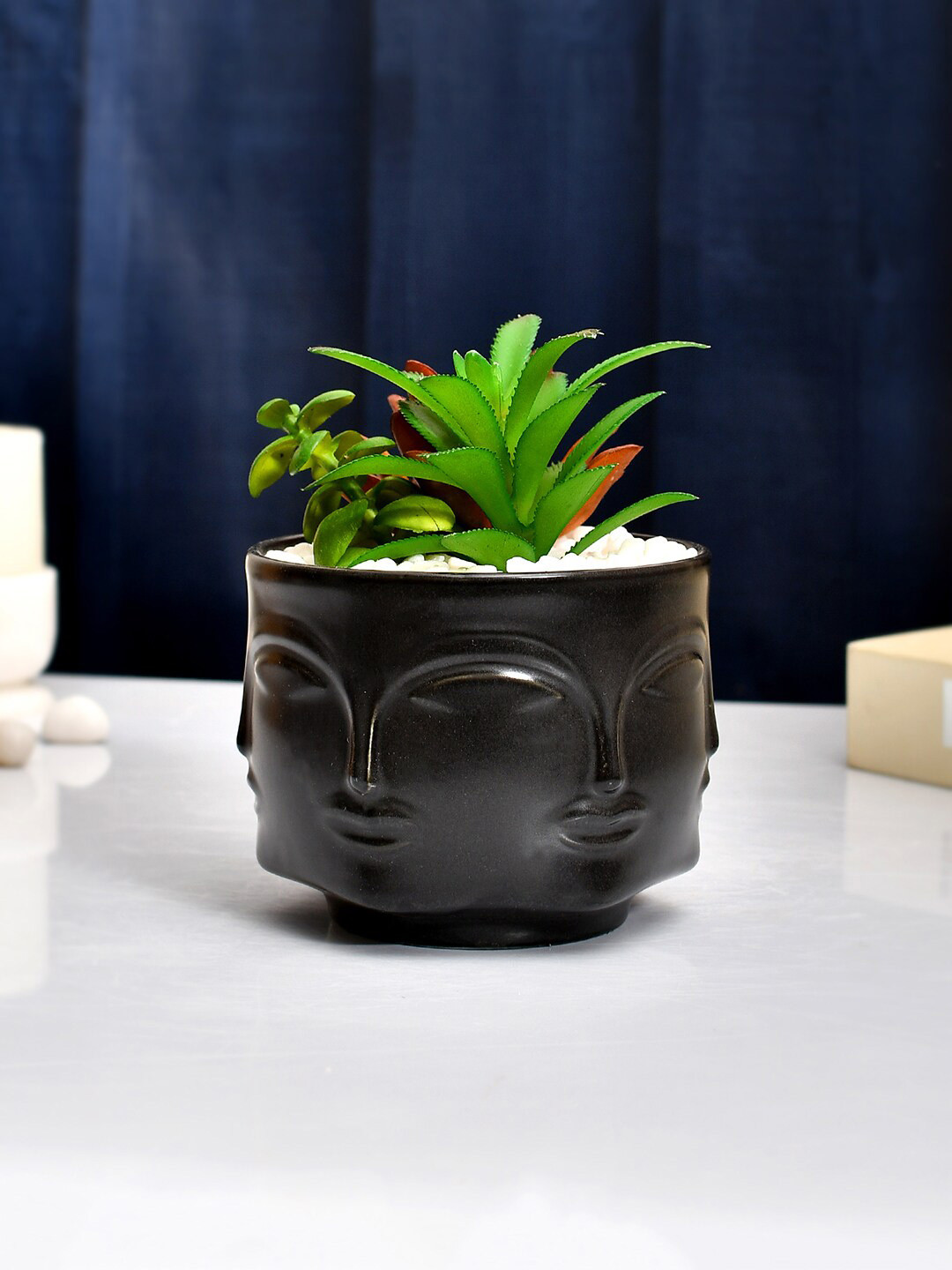 TAYHAA Black & Green Artificial Flowers and Plant With Ceramic Pot