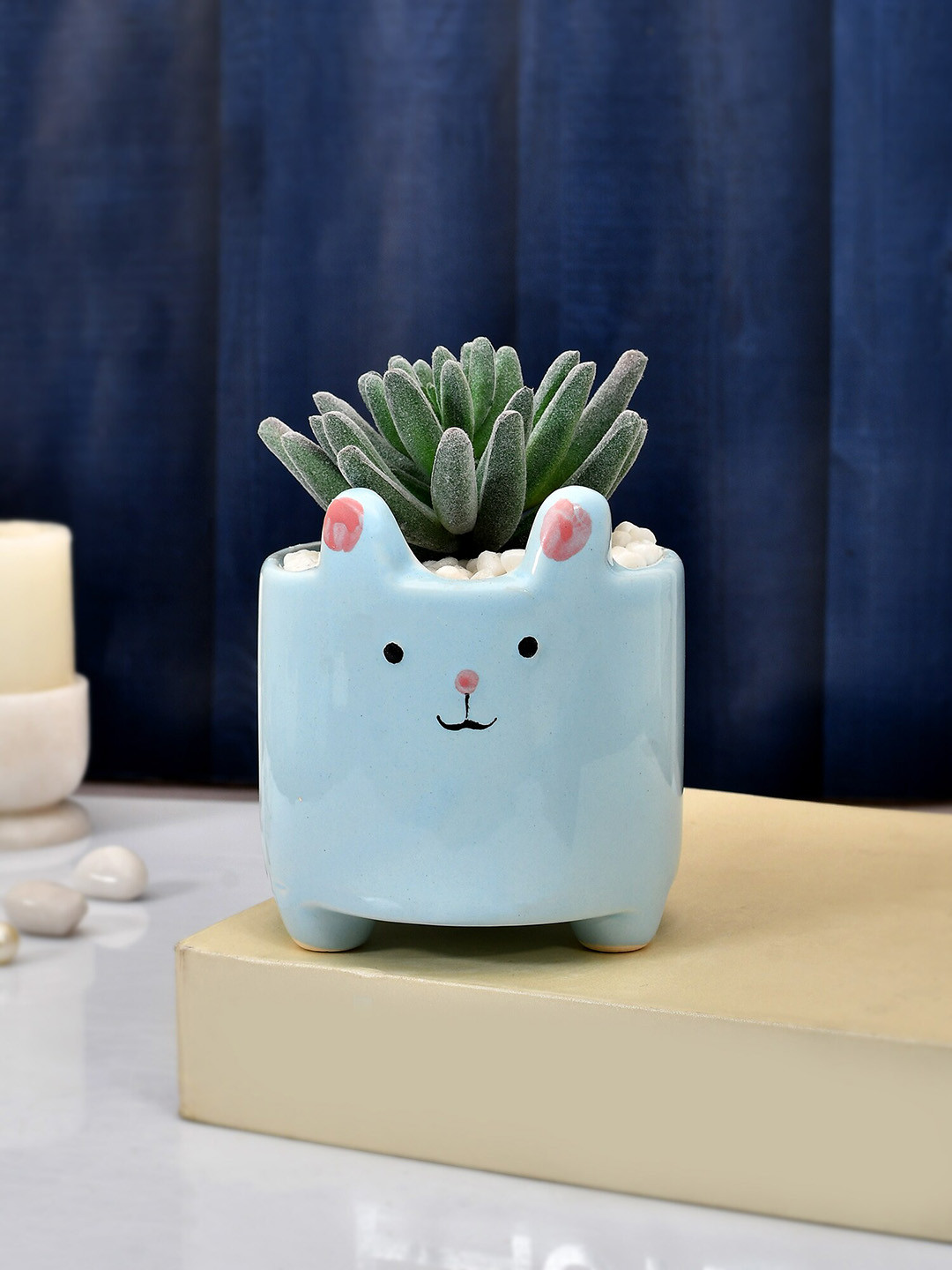 TAYHAA White & Green Artificial Flowers and Plants With Ceramic Pot