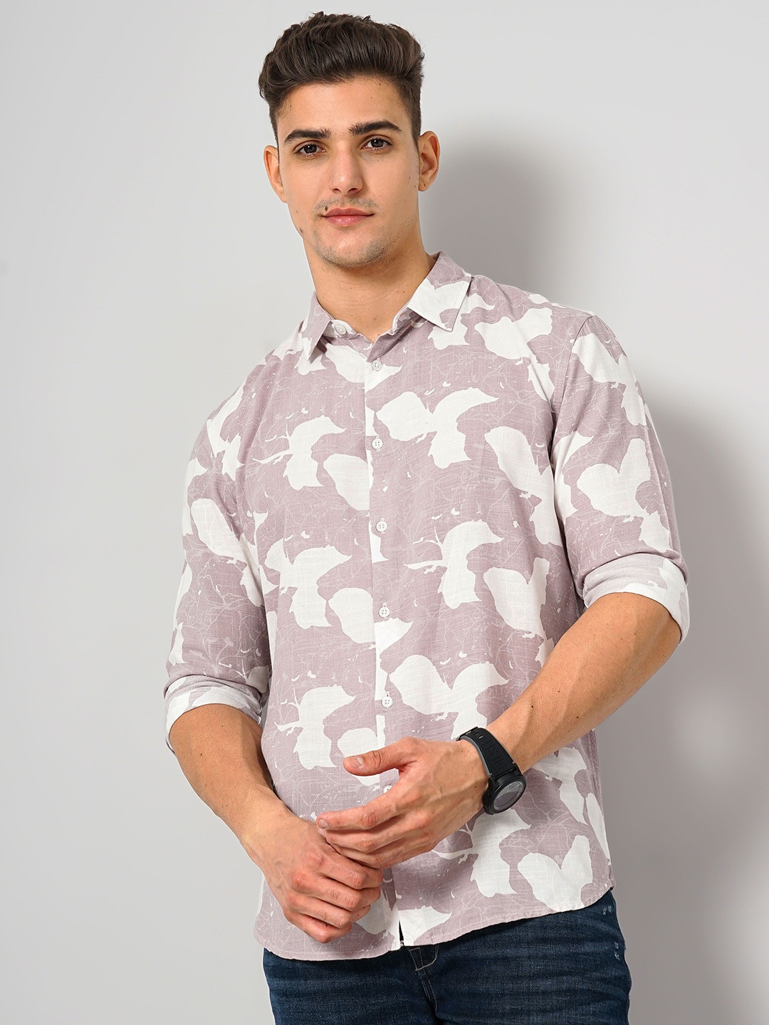 Celio Classic Abstract Printed Cotton Casual Shirt