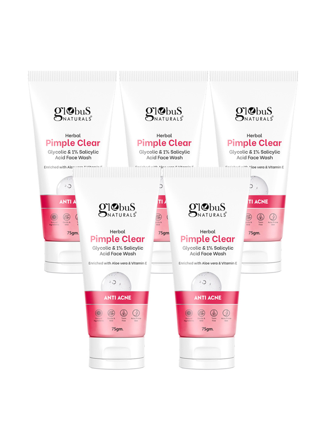 Globus naturals Set of 5 Pimple Clear Face Wash with Salicylic Acid - 75 g Each