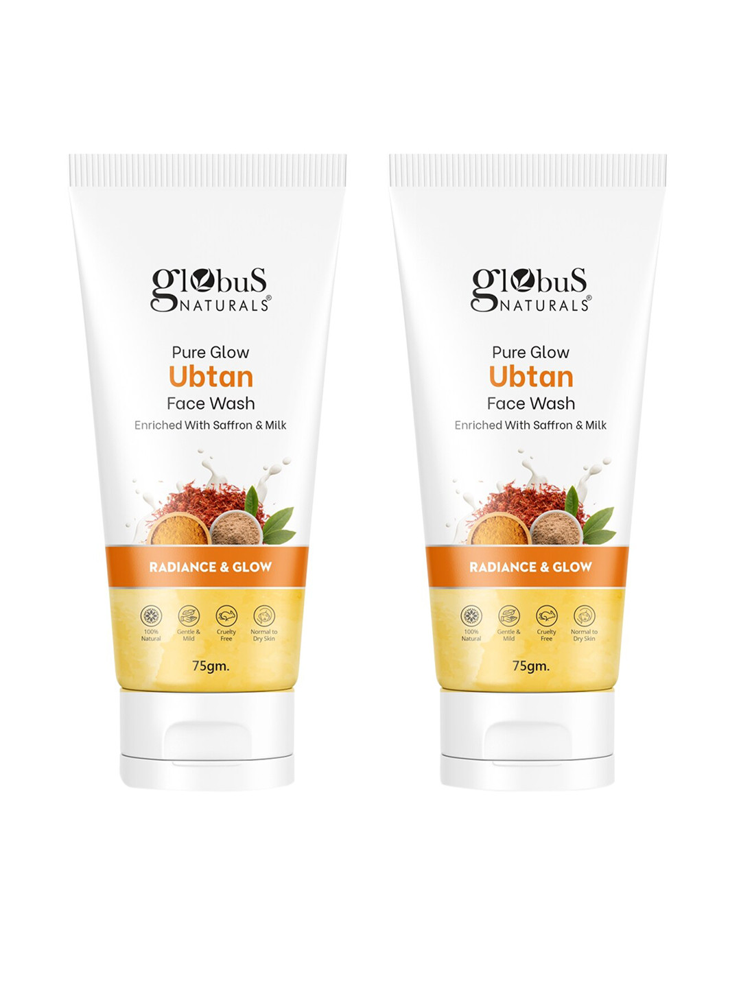Globus naturals Set of 2 Pure Glow Ubtan Face Wash with Saffron for Radiance - 75 g Each