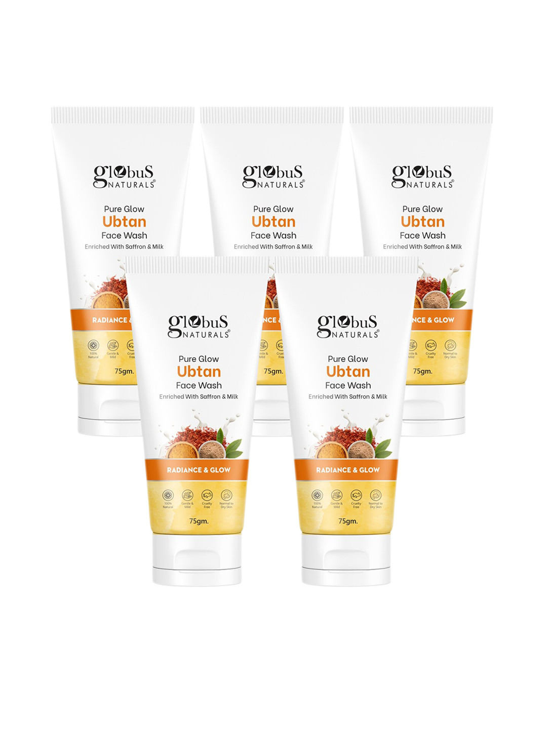Globus naturals Set of 5 Pure Glow Ubtan Face Wash with Saffron for Radiance - 75 g Each