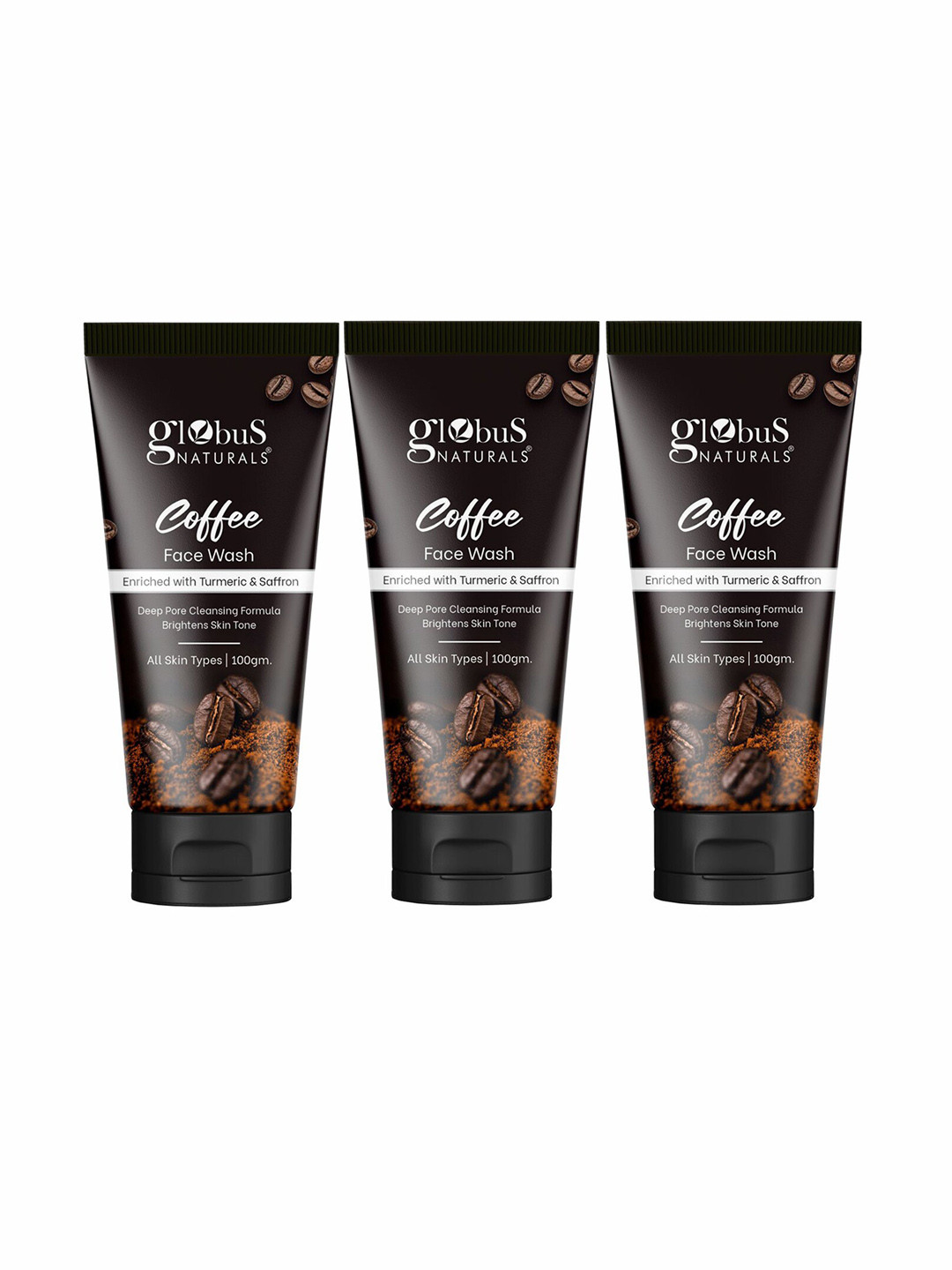 Globus naturals Set Of 3 Coffee Face Wash Enriched With Turmeric & Saffron - 100g Each