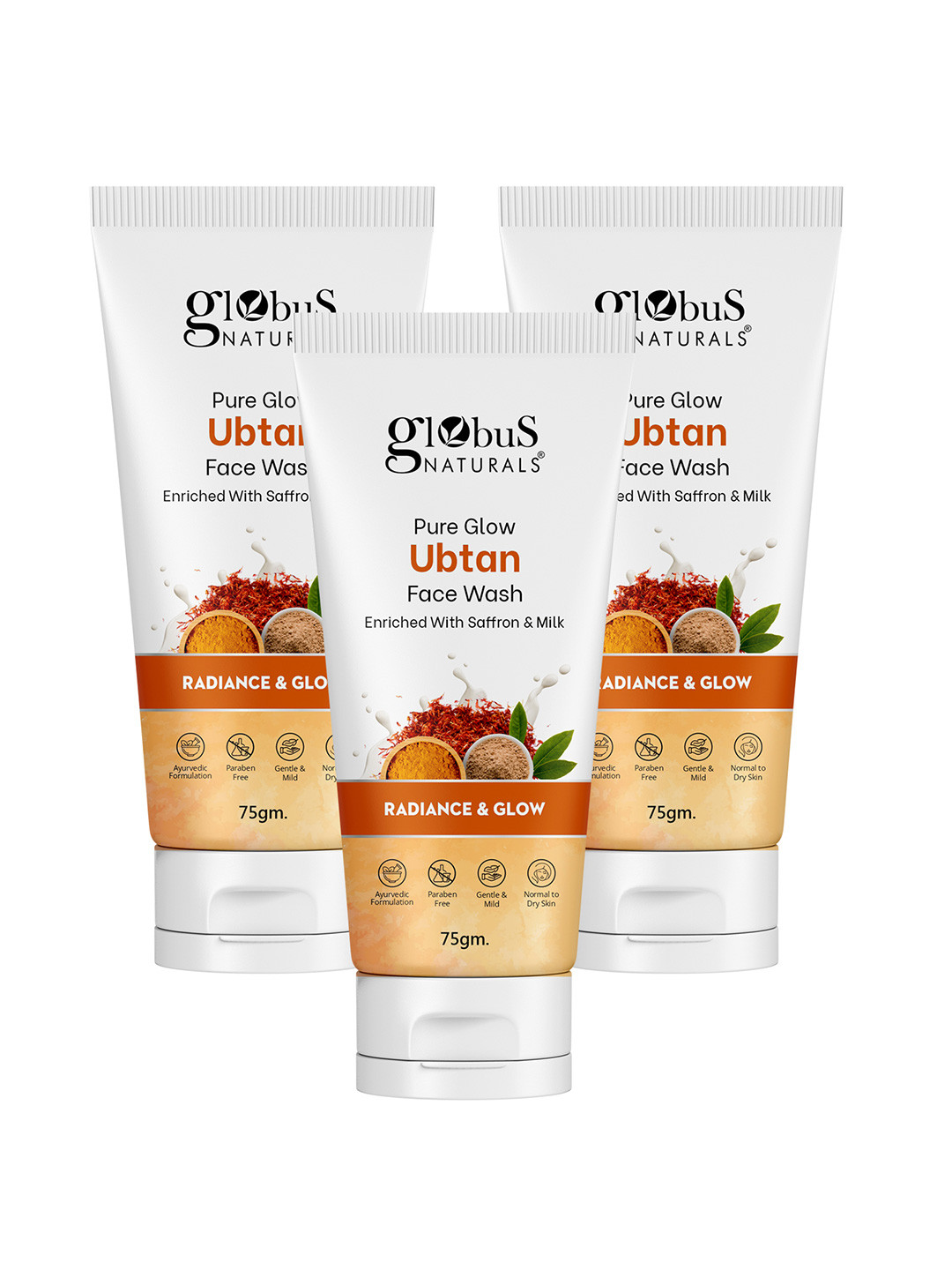 Globus naturals Set Of 3 Pure Glow Ubtan Face Wash With Saffron & Mila - 75g Each