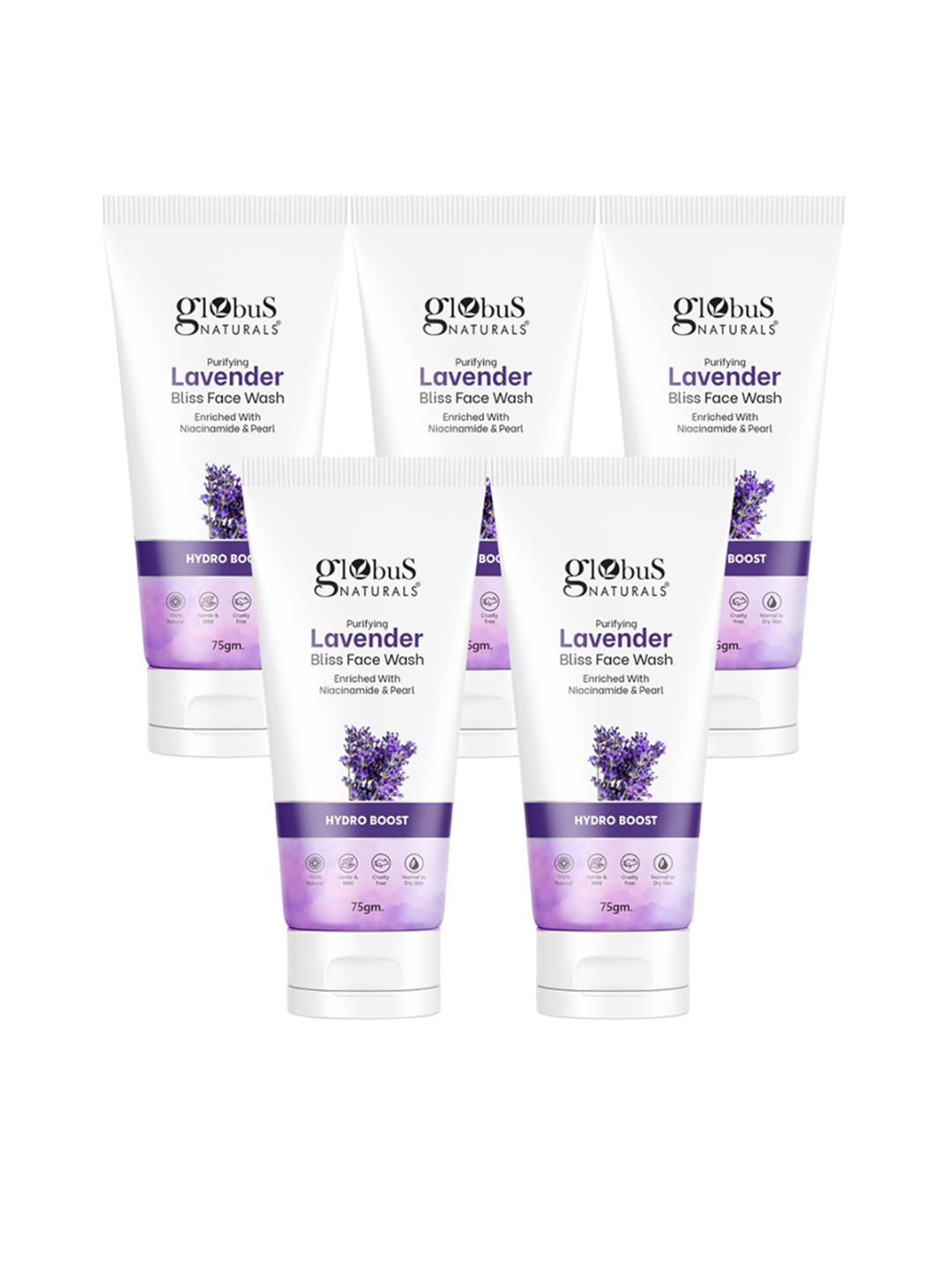 Globus naturals Set of 5 Purifying Lavender Bliss Face Wash with Niacinamide - 75 g each