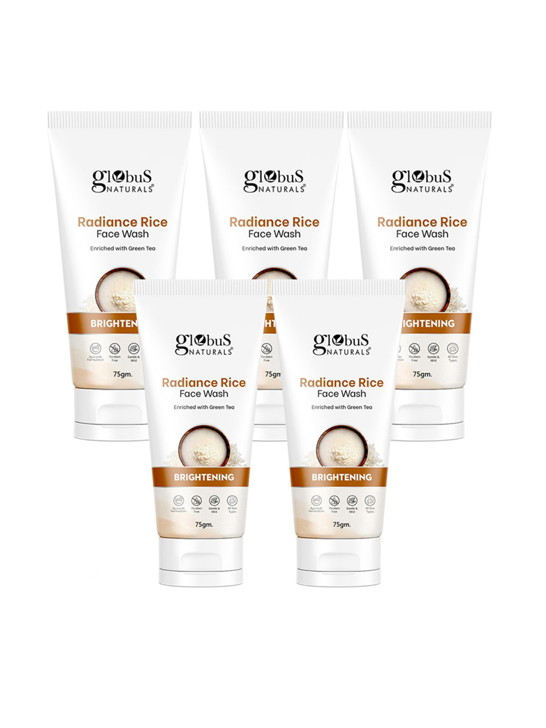 Globus naturals Set of 5 Radiance Rice Face Wash with Green Tea - 75 g each