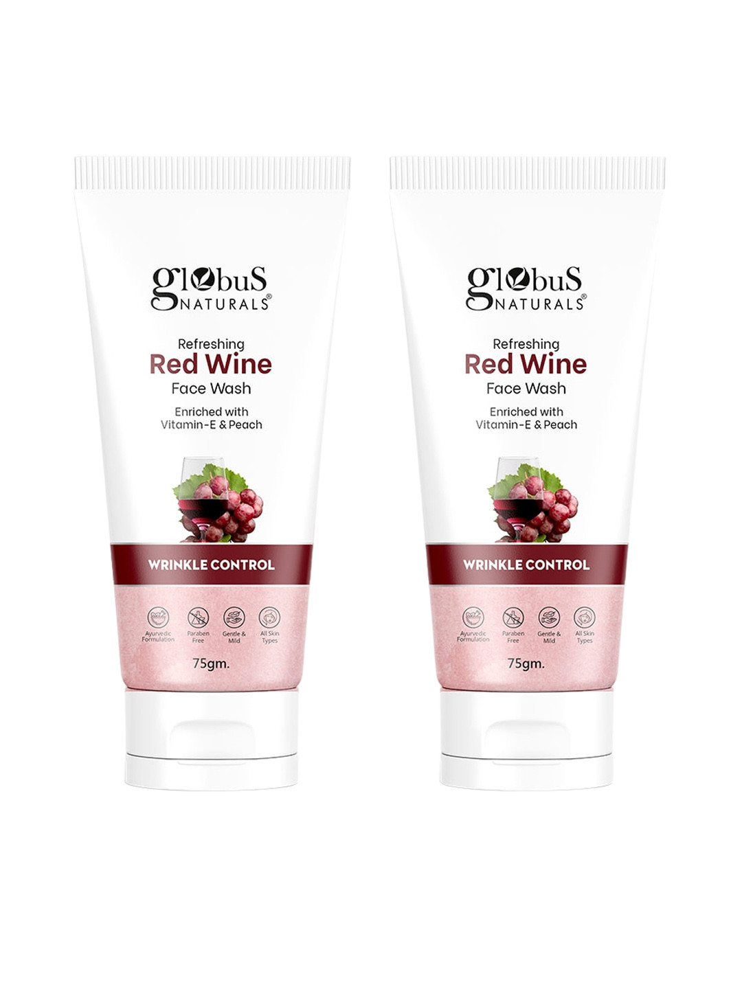 Globus naturals Set of 2 Refreshing Red Wine Face Wash with Vitamin E & Peach - 75 g each
