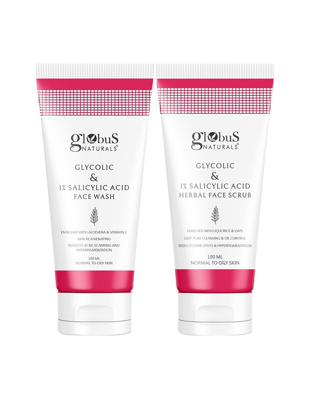 Globus naturals Herbal Set Of 2 Pimple Clear Face Wash-Face Scrub - 100ml Each