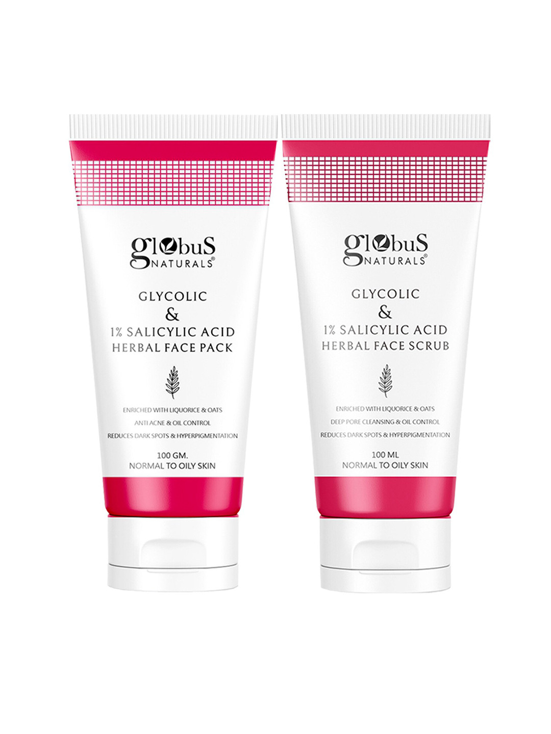 Globus naturals Set of Glycolic & Salicylic Acid Face Pack - 100 g & Face Scrub - 100 ml