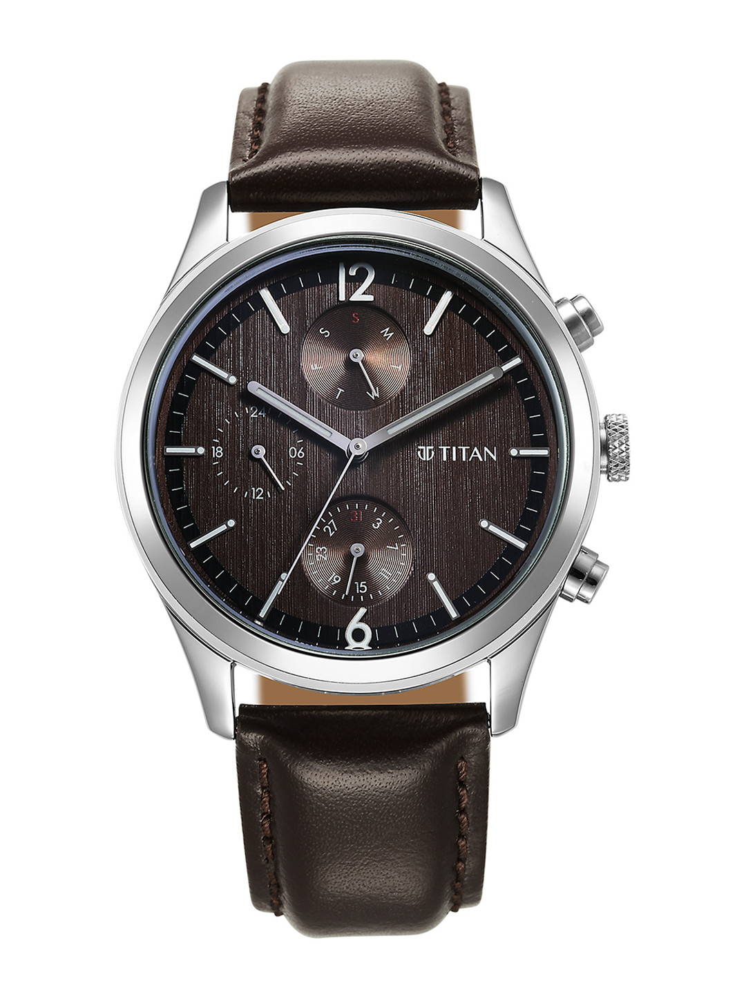 Titan Men Textured Dial & Leather Straps Analogue Watch 10026SL01
