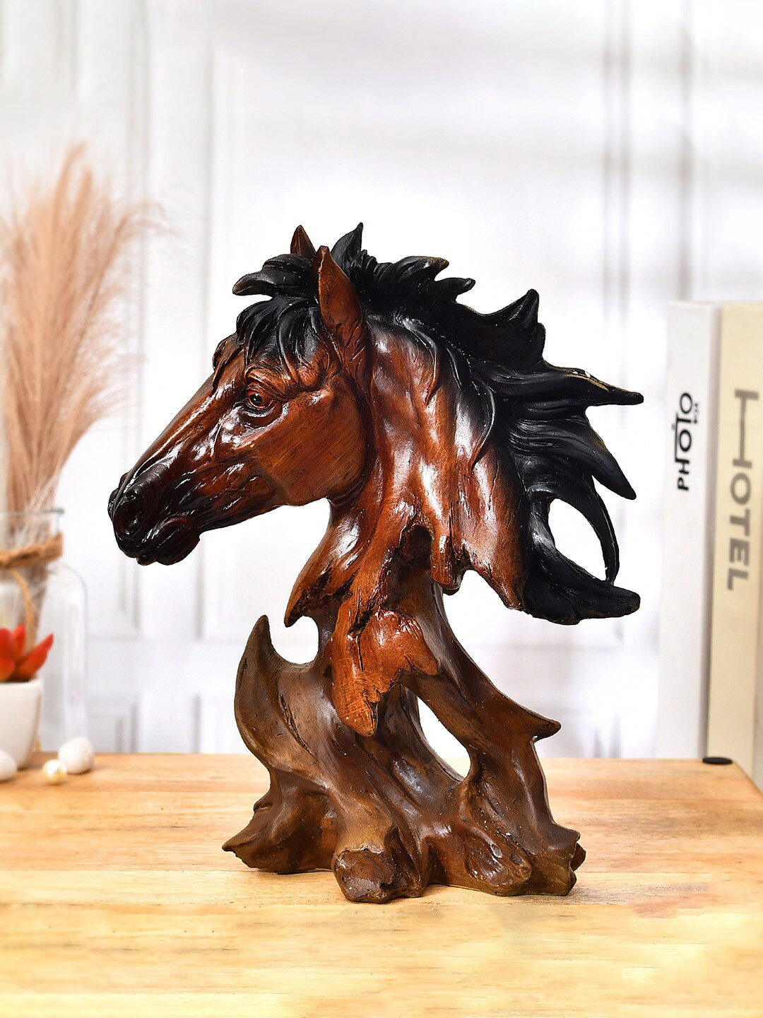 TAYHAA Horse Melody Brown Resin Glossy Living Room Medium Showpiece - 10.6 Inches