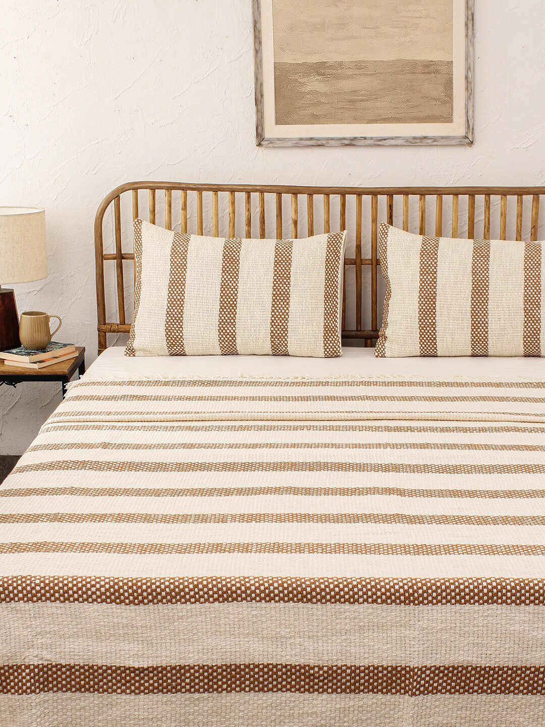 House This Brown & Cream 120 TC Double Bed Covers
