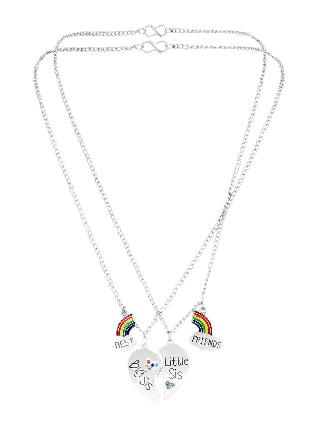 Mahi Set Of 2 Rhodium-Plated & Broken heart Shaped Pendant