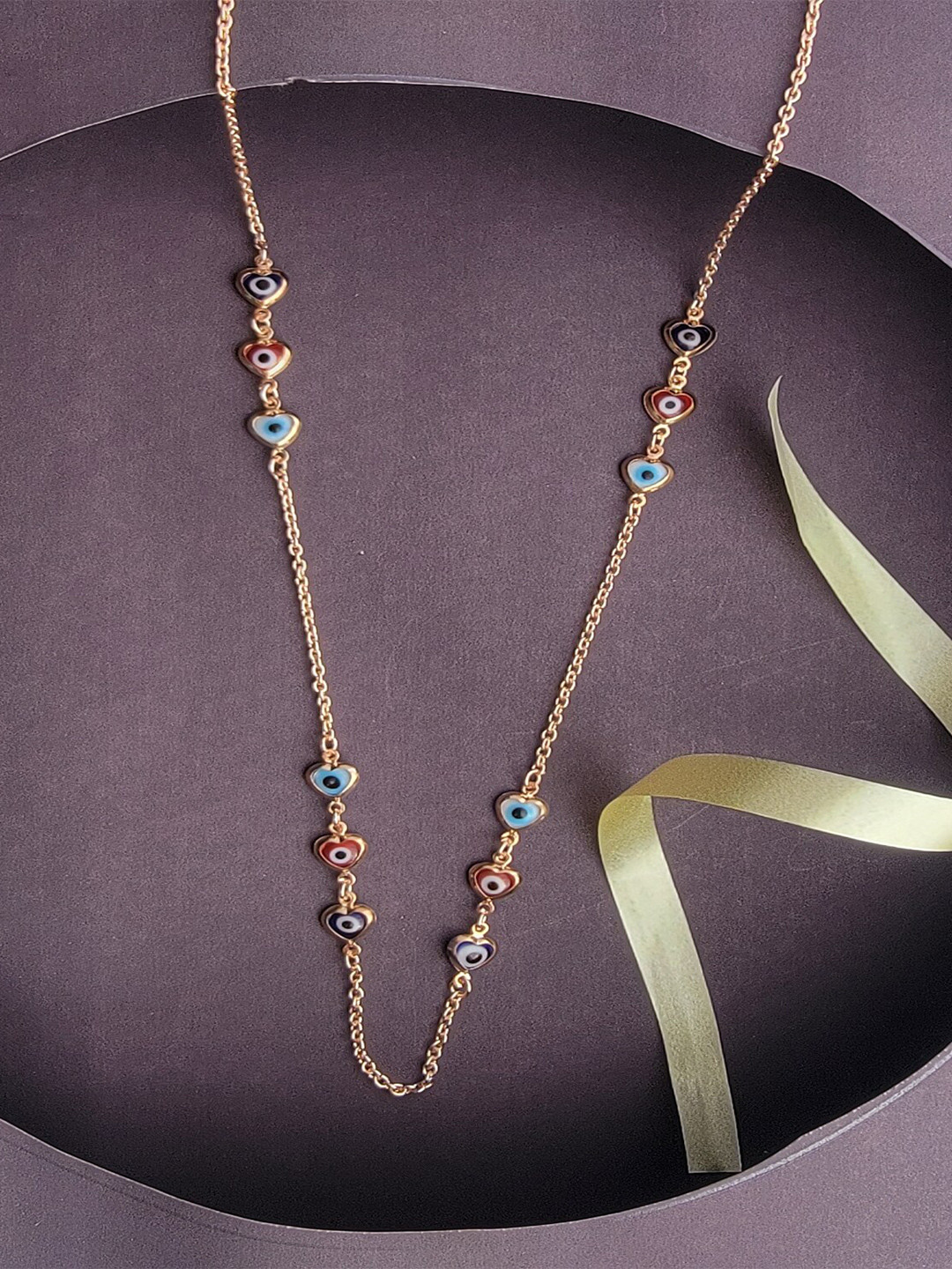 Mahi Rose Gold-Plated Evil Eye and Heart Necklace