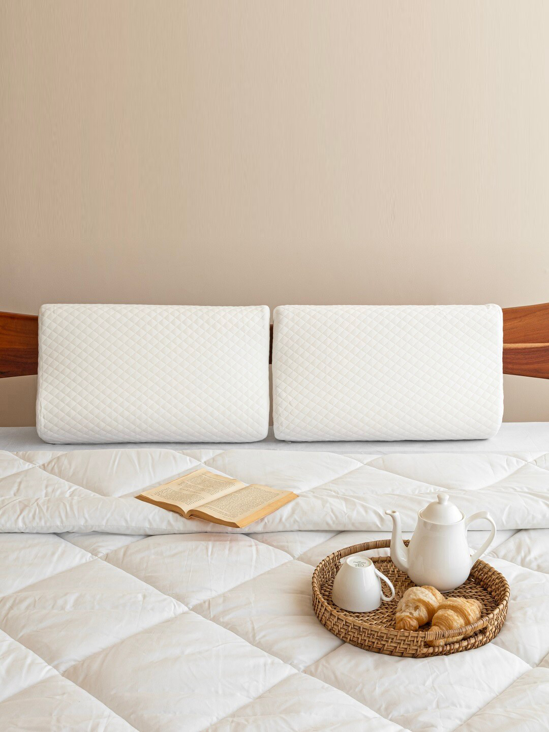 HOMEMONDE Orthopedic White Solid Cotton Set of 2 Soft Memory Foam Orthopedic Pillow-40.64 x 60.69 cm