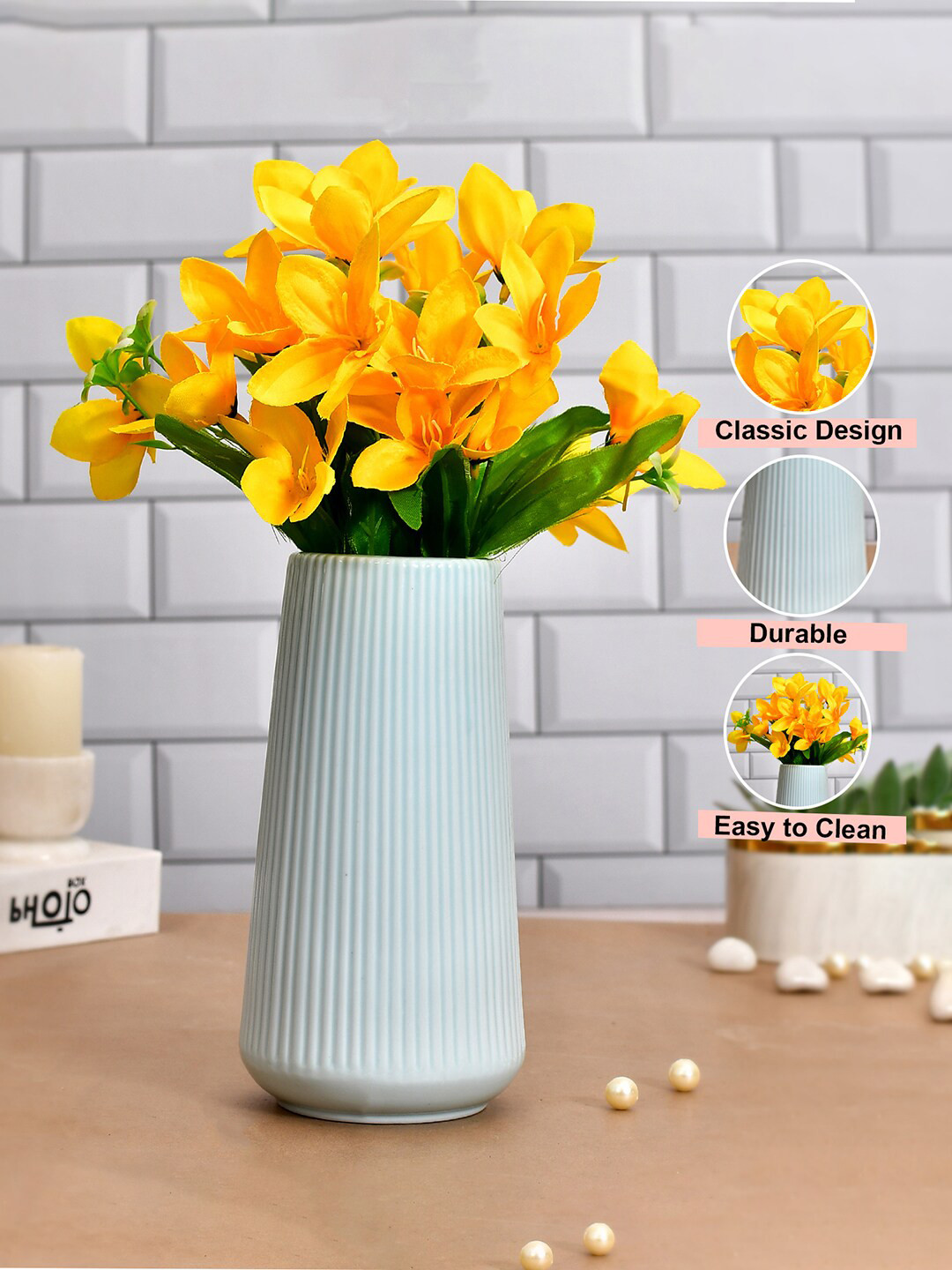 TAYHAA Blue Ceramic Flower Vase