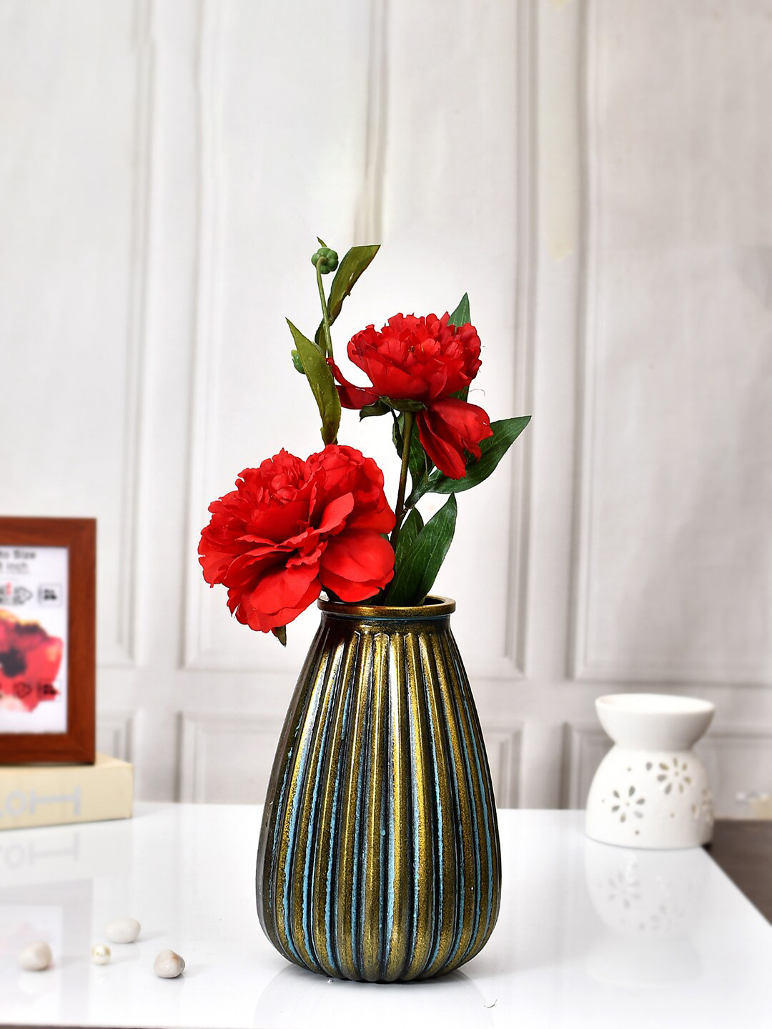 TAYHAA Olive Carved Ceramic Flower Vase
