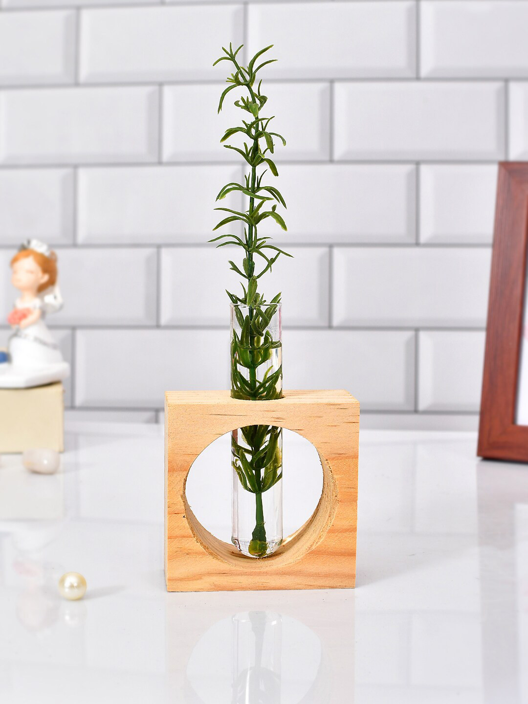 TAYHAA Beige Harmony Test Tube Vase with Wooden Stand