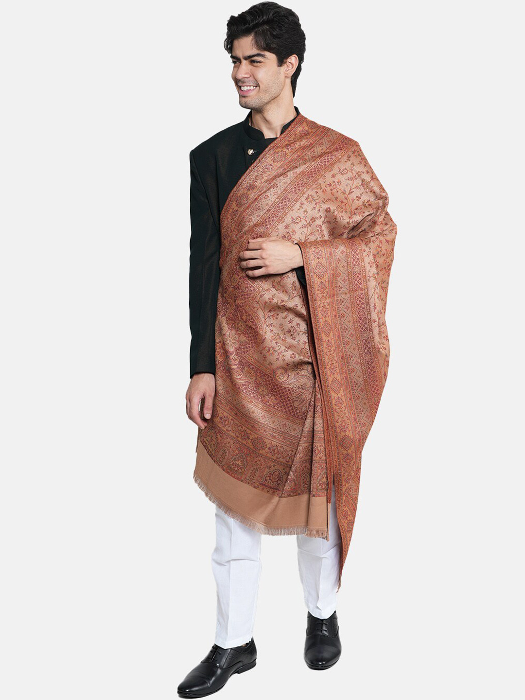 MUFFLY Men Woven Design Woolen Reversible Shawl