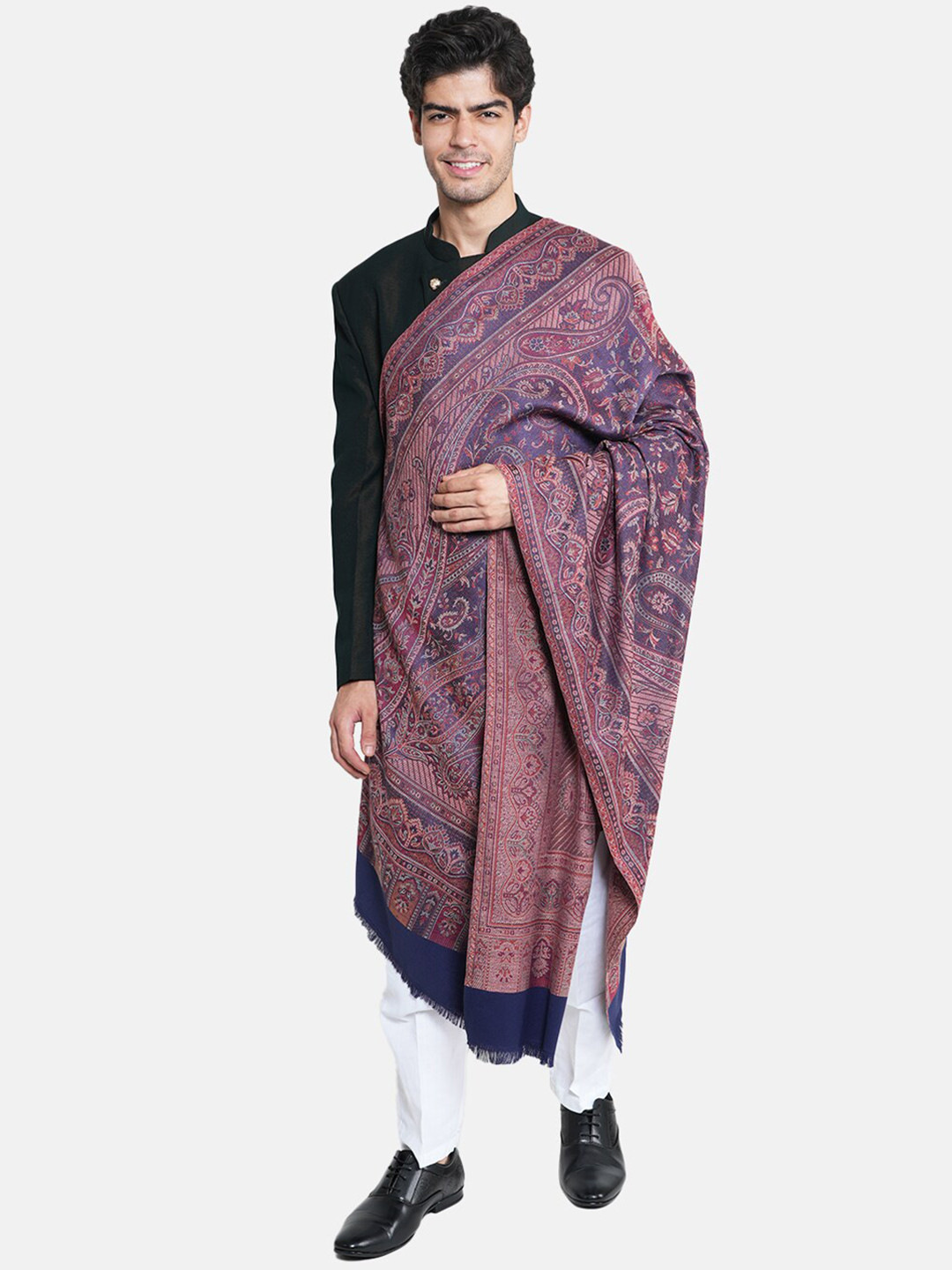 MUFFLY Paisley Woven Designed Pure Wool Shawl