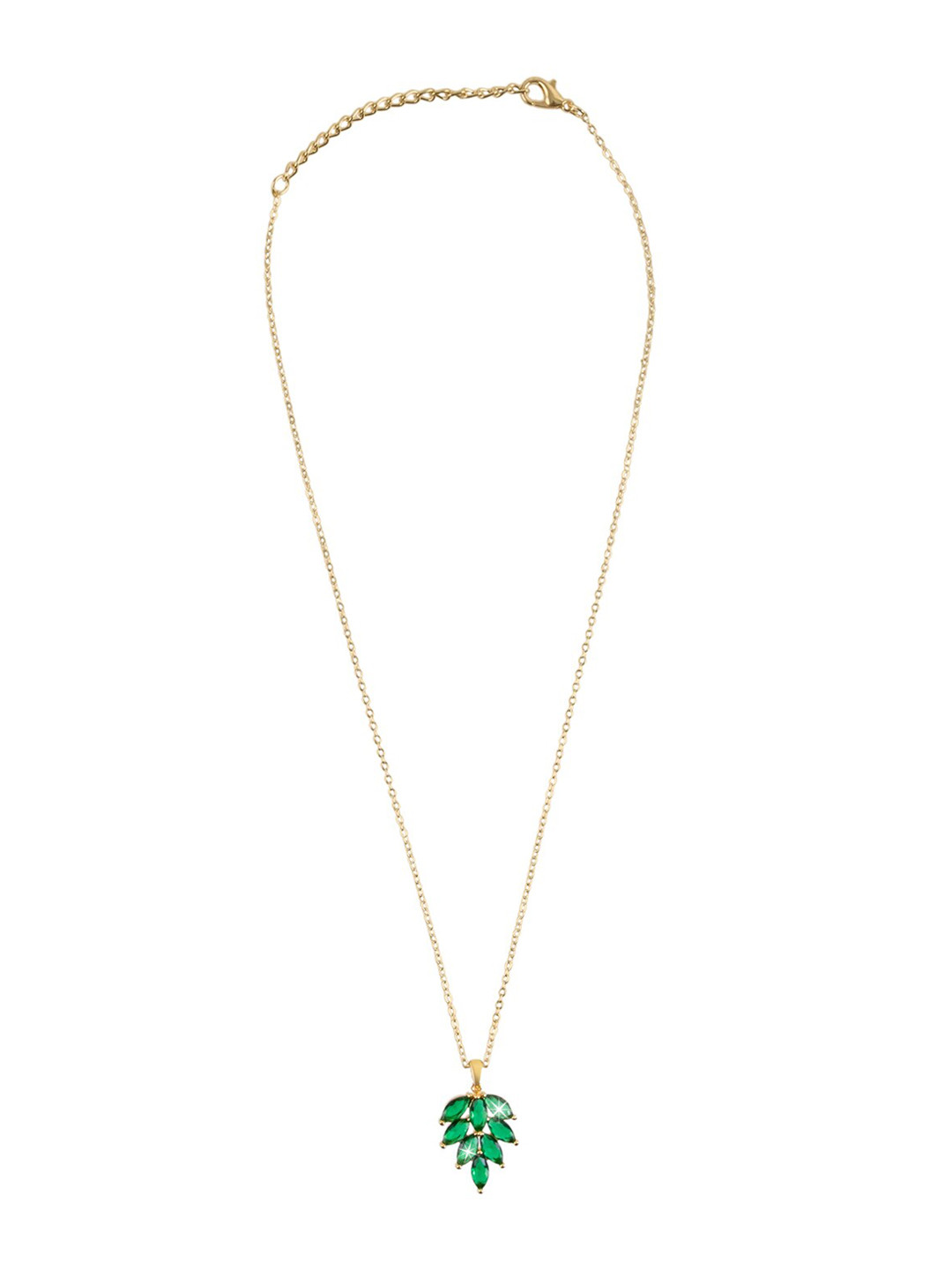 Shining Jewel - By Shivansh Gold-Plated CZ-Studded Leaf Design Pendant With Chain