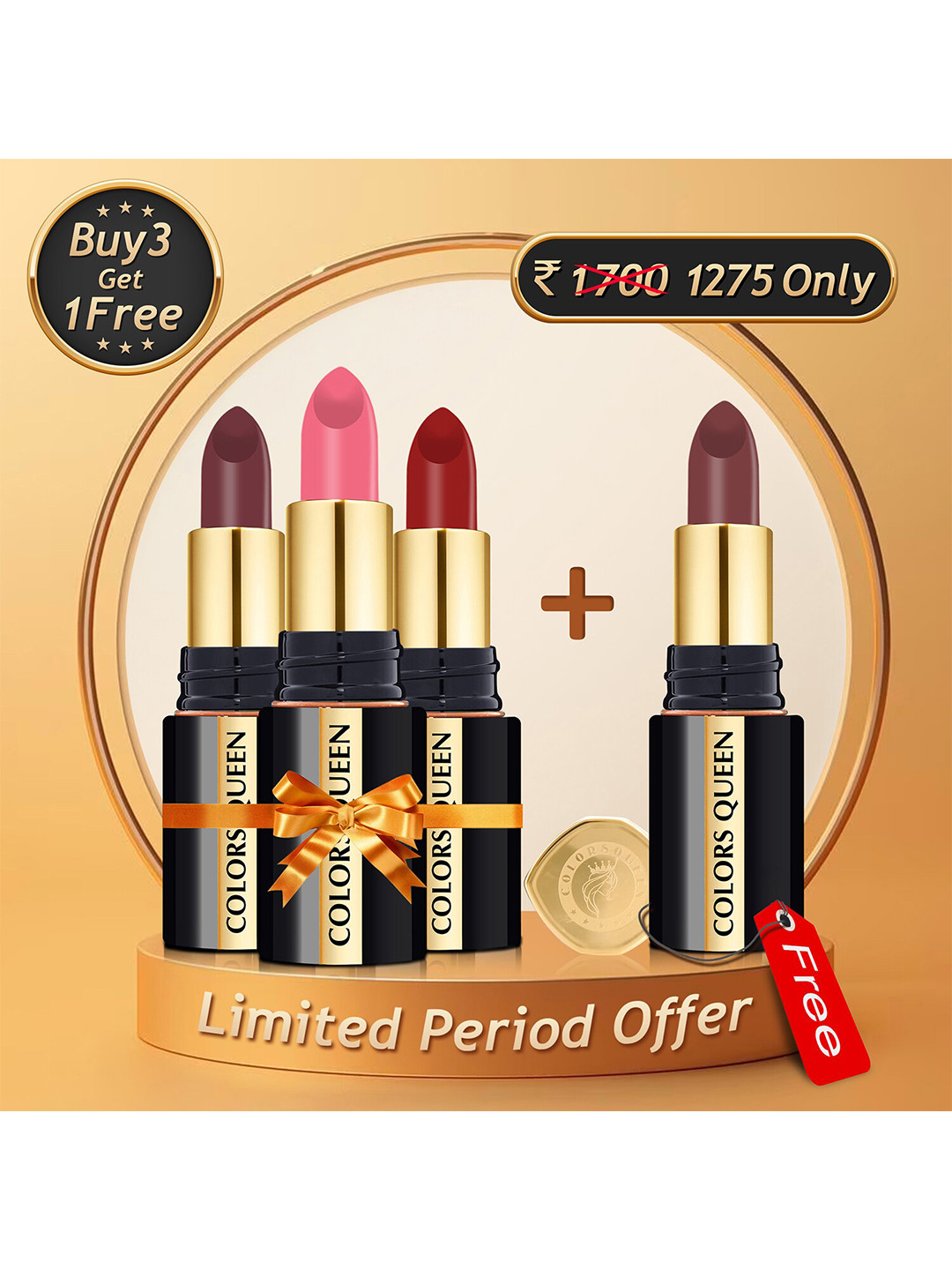 Colors Queen Luxury Set Of 4 Matte Bullet Lipstick - Bronze-Brink Of Pink-Red Coat-Rouge