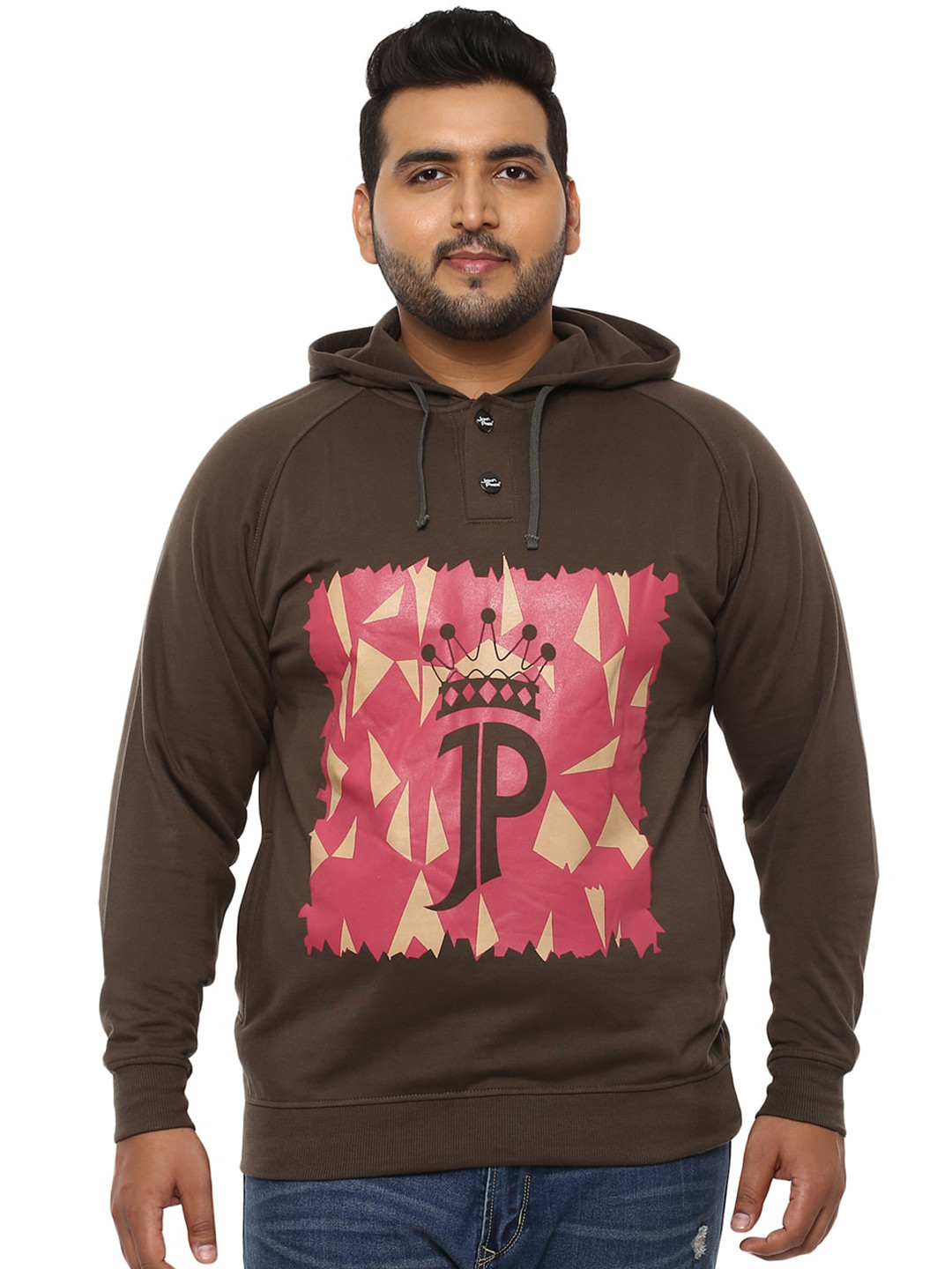 John Pride Plus Size Men Graphic Printed Hooded Fleece Pullover