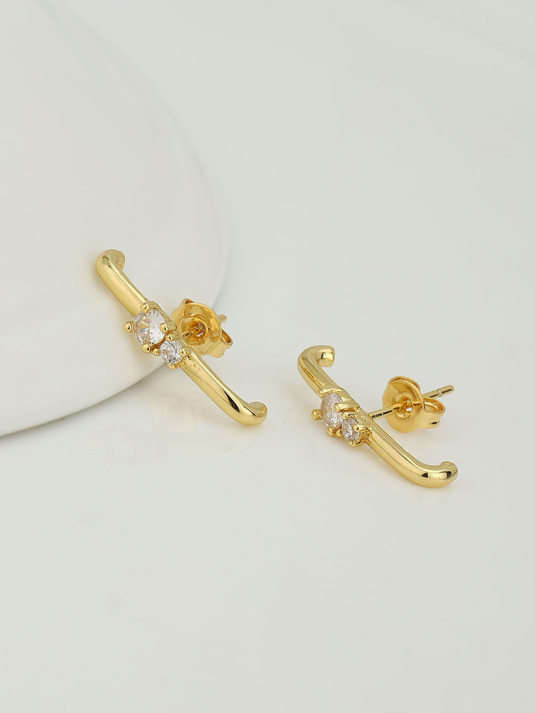 Carlton London Women Gold-Plated CZ Studded Ear Lobe Earrings
