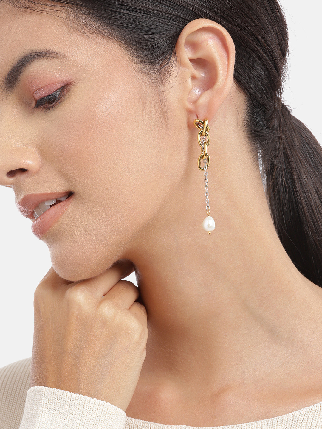 Carlton London Gold-Plated Pearl Studded Drop Earrings