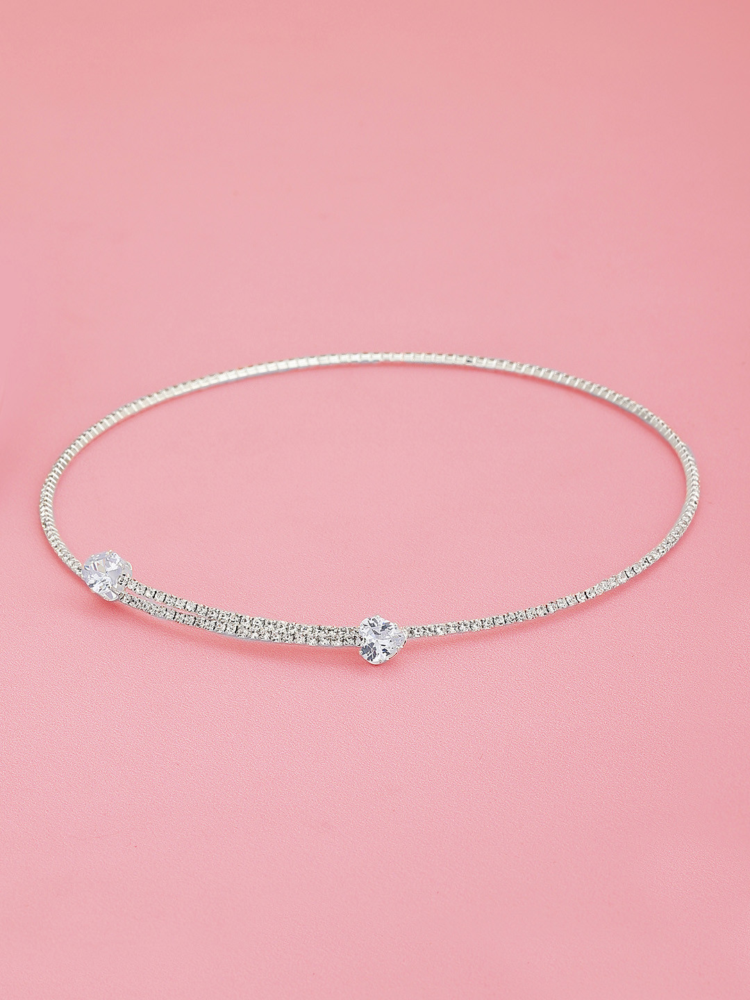 Carlton London Women Rhodium-Plated CZ Studded Choker Necklace