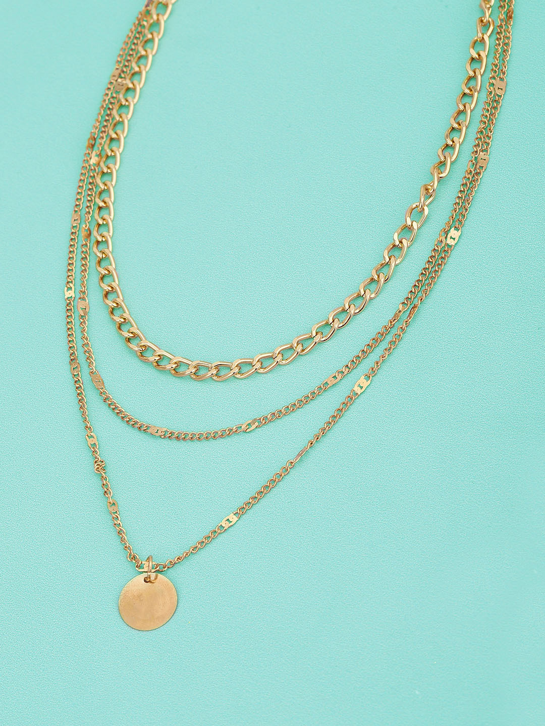 Carlton London Women Gold-Plated Triple Chain Layered Necklace