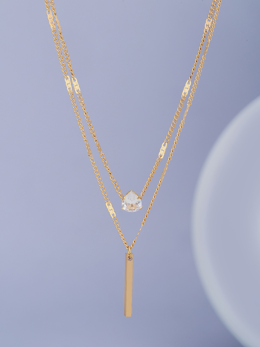 Carlton London Women Set of 2 Rose Gold Plated CZ Studded Bar Pendant with Chain