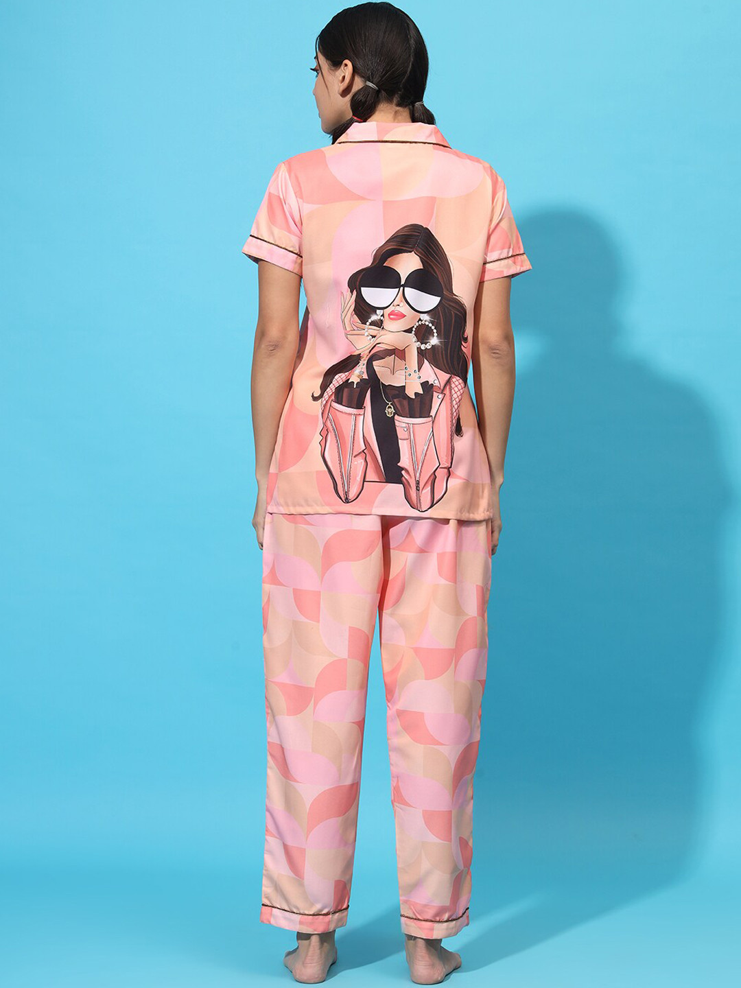 SEPHANI Abstract Printed Lapel Collar Night suit