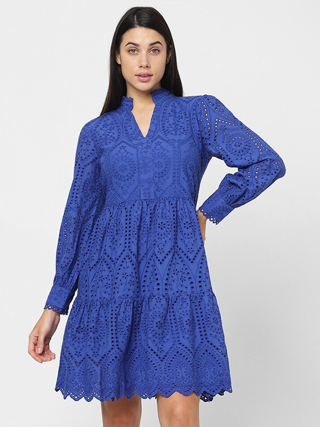 Buy Vero Moda Self Design Mandarin Collar Schiffli A Line Dress Dresses for Women 25417896 Myntra
