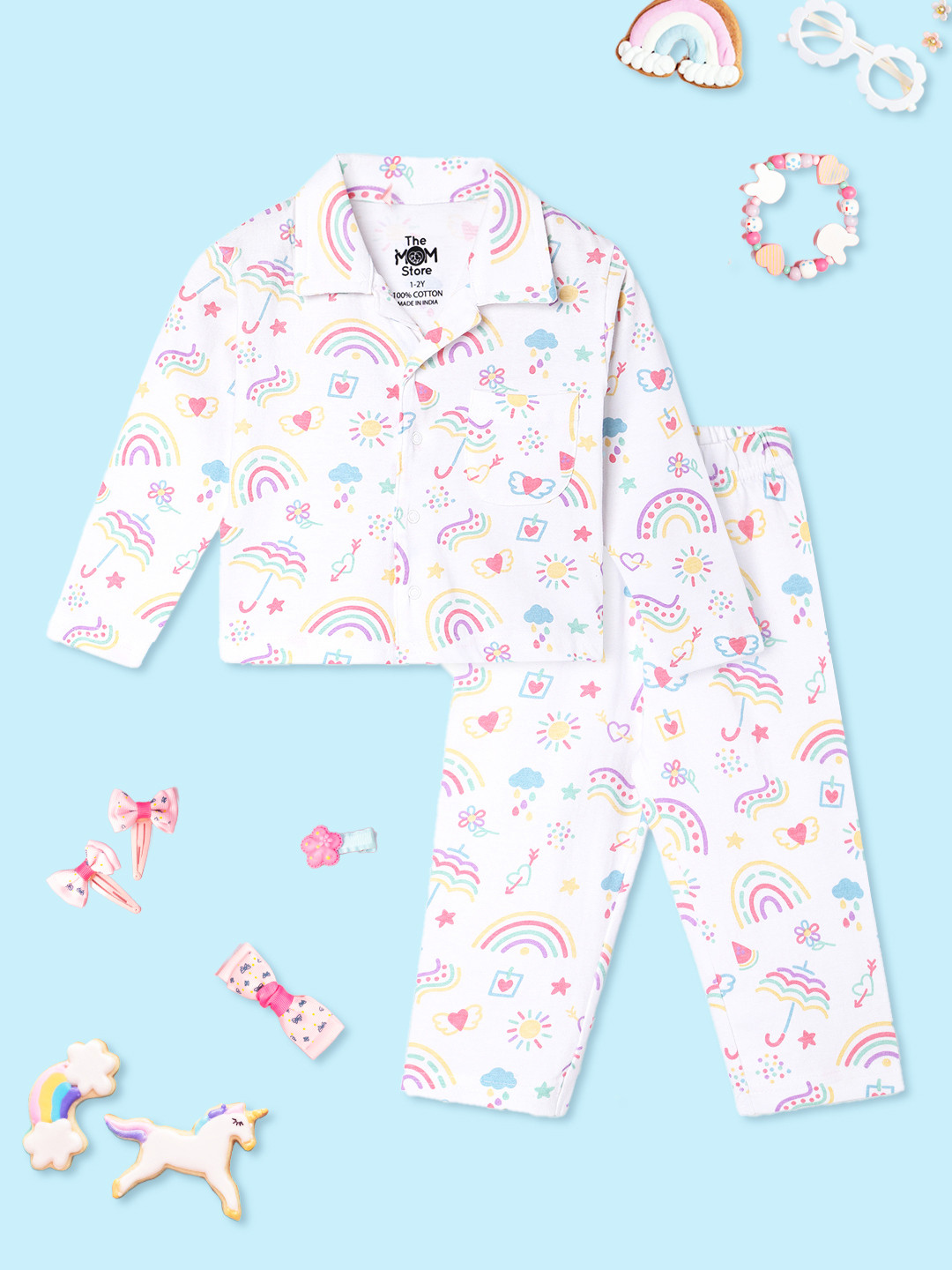 The Mom Store Kids Conversational Printed Lapel Collar Pure Cotton Night suit